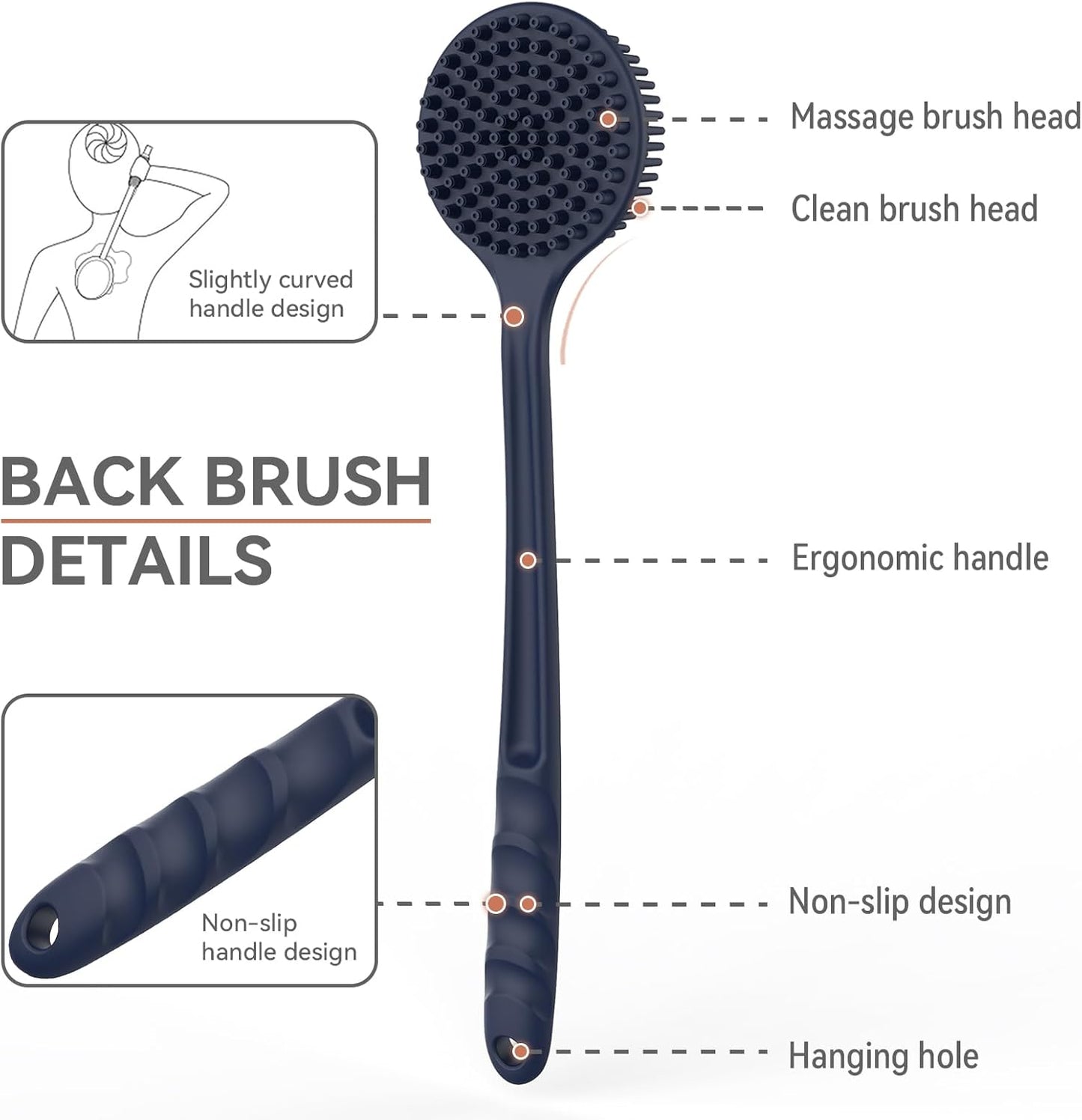 3 PCS Silicone Bath Brush Set,Back Scrubber & Body Brush & Face Brush Set, Super-Exfoliating & Lathering Body Scrubber, Shower Brush, Face Scrubber Combination for HomeBathroom Hotel Travel.(Blue)