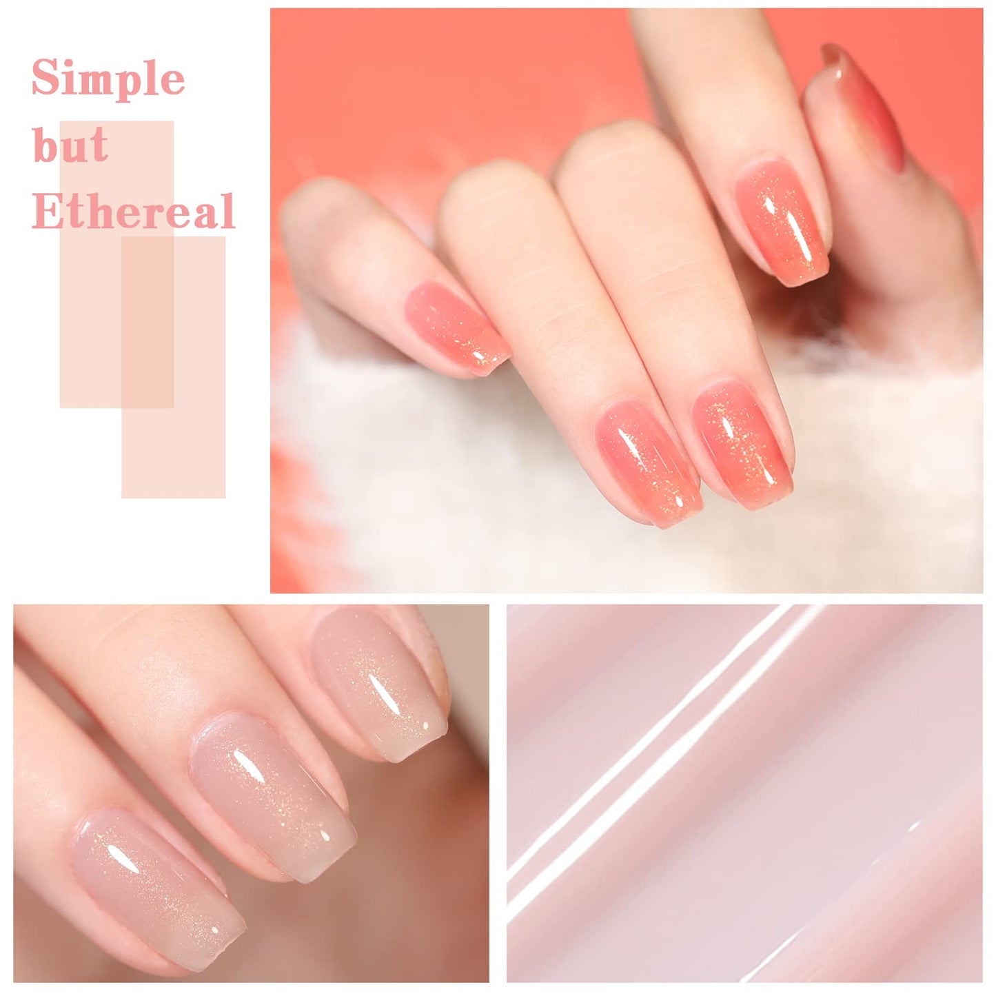 Jelly Shimmer Gel Nail Polish Set, 10 Colors Translucent Natural Milky White Pink Nail Polish Gel, UV/LED Soak Off Gel Nail Kit DIY Nail Art Salon Manicure Gifts for Women Girls.