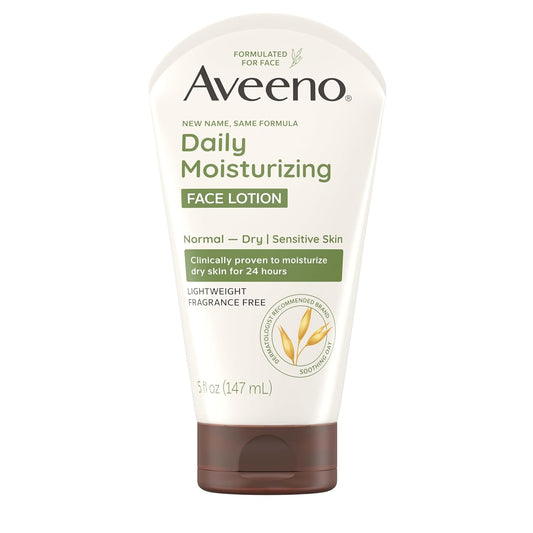 Aveeno Daily Moisturizing Face Lotion with Soothing Prebiotic Oat, Lightweight Non-Greasy Facial Moisturizer for Normal to Dry, Sensitive Skin, 24-Hour Moisture, Fragrance-Free, 5 oz