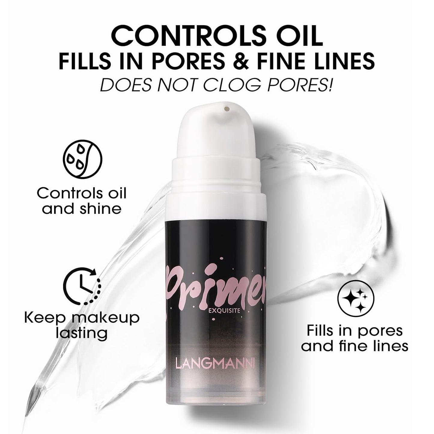 LANGMANNI Matte Grip Face Primer, Transparent Skin Perfecting Hydrating Primer,Unique Smooth Gel-Based Primer Essential For Longlasting Perfection Face Makeup (0.33 Fl Oz, 1)