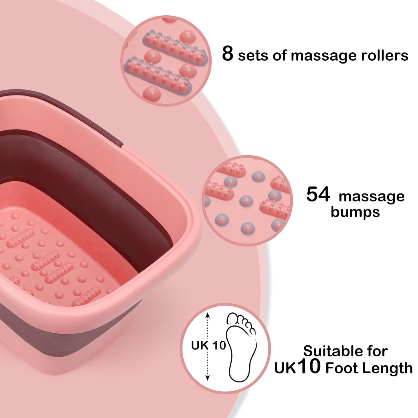 Foot Bath Collapsible Foot Soak Tub,Beinilai Collapsible Foot Bath Basin,Multifunction Plastic Basin with Handles,Foot Tub for Soaking Feet-Pink