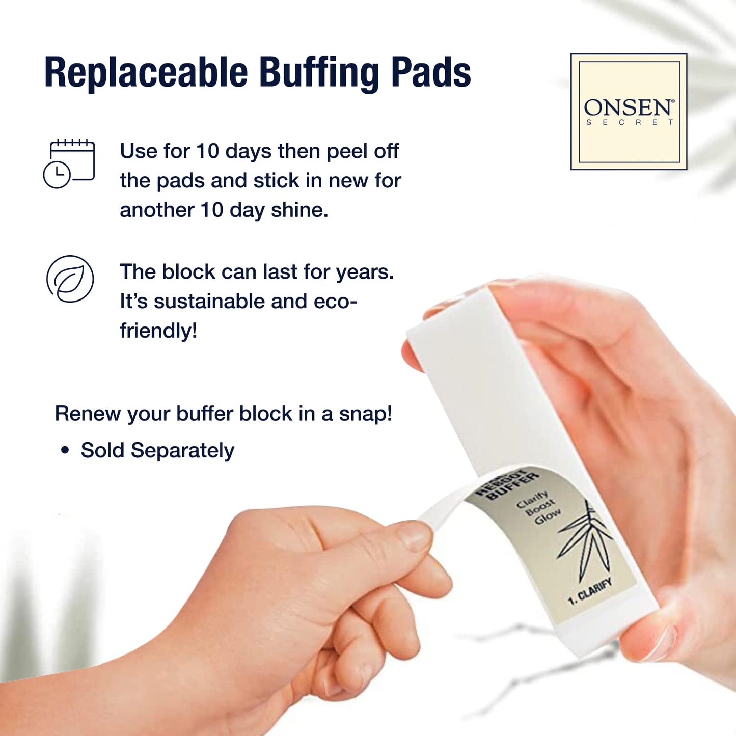 Onsen Secret Professional Nail Buffer Block | 4-Way Buffing for Natural Shine & Healthy Natural Nails - Includes 2 Extra Shine Pads, Salon-Quality, Post-Gel & Acrylic Recovery | 1 Pack