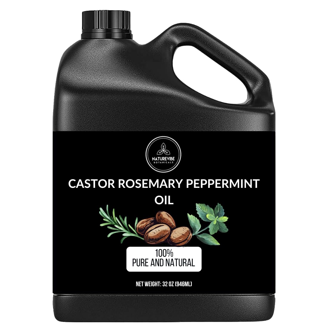 Naturevibe Botanicals Castor with Rosemary and Peppermint Oil 32 Ounces | 100% Pure and Natural | Great for Skin Care and Hair Care