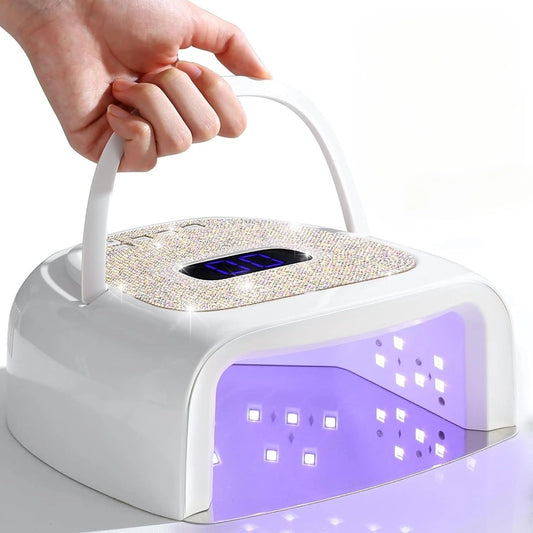 60W Rechargeable UV LED Nail Lamp, Faster Wireless Nail Dryer Gel Polish Light 42 Beads & Portable Handle, Professional Curing Lamp for Fingernail and Toenail (White)