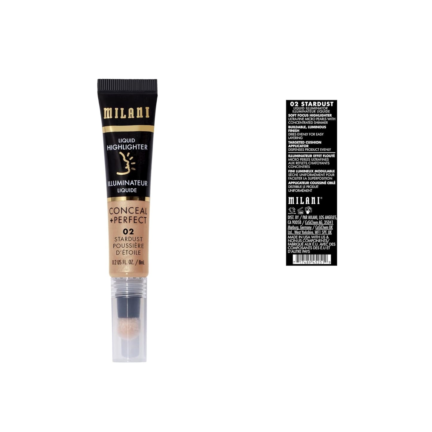 Milani Conceal + Perfect Liquid Highlighter for Added Glow, Face Lift Collection- Stardust