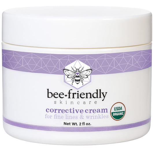 BeeFriendly Face Moisturizer Organic Corrective Cream, USDA Certified Rich Anti Aging Facial Night Cream For Sensitive Skin Aids With Fine Lines, Wrinkles, Crows Feet, Eyes, Face, Neck 2 oz