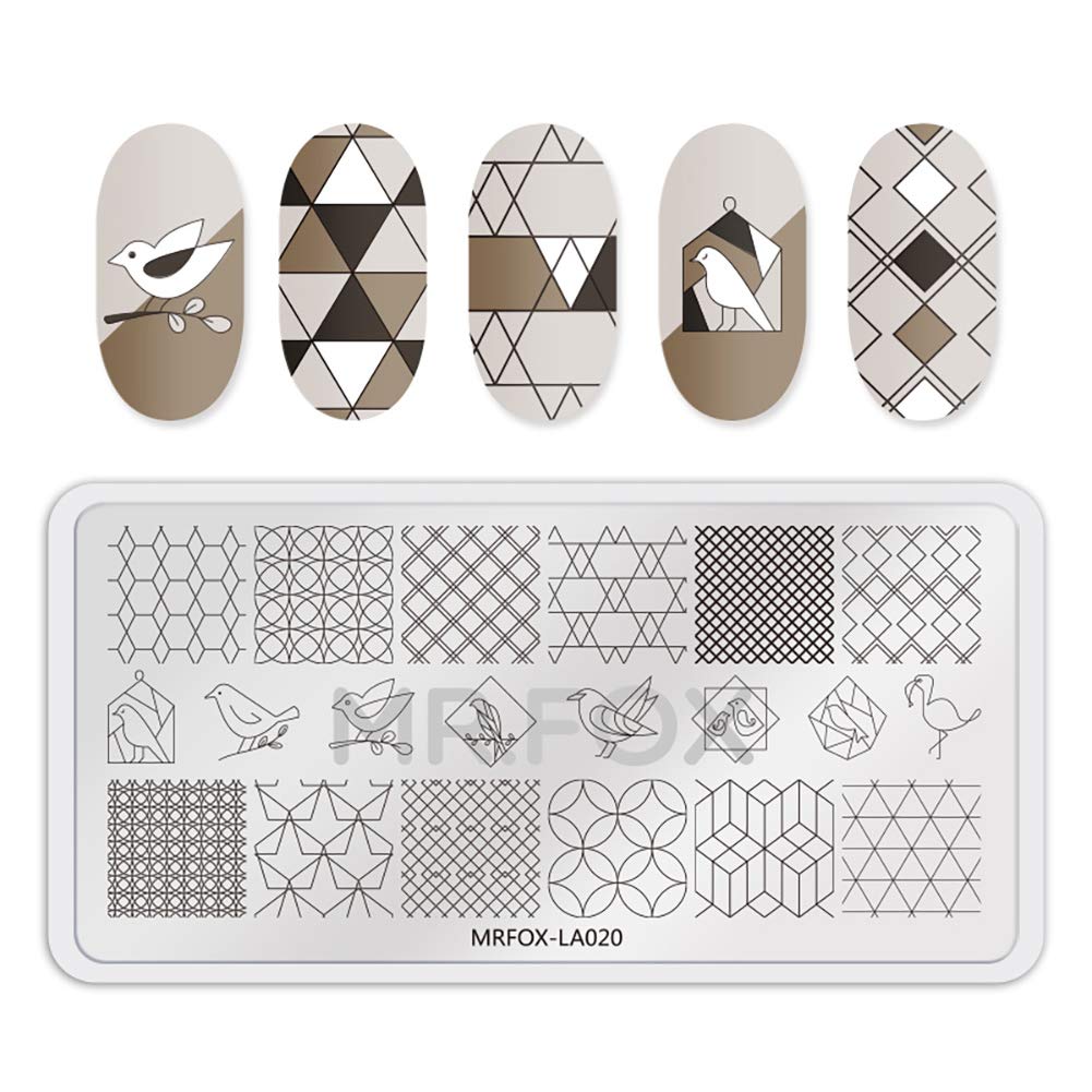 Mr.Fox Nail Printing Board Set Geometric Motif Lines Round Plaid Diamond Pattern Art DIY hot Stamping Template, etc