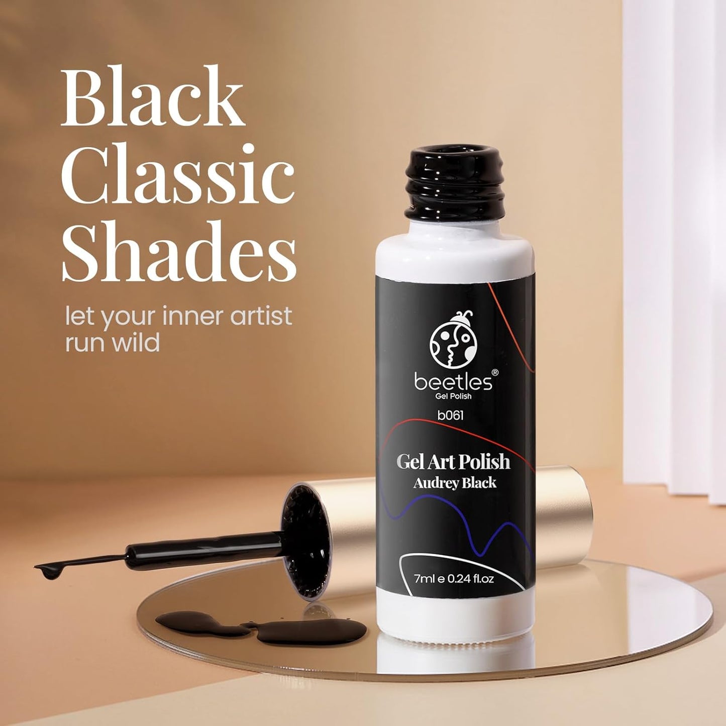 beetles Gel Polish Liner Gel Nail 7ml Classic Black Gel Polish Art Paint for Nails Built,Thin Line Nails Art Brush in Gel Pens UV LED Soak off Comic Nails Manicure DIY Gift for Women