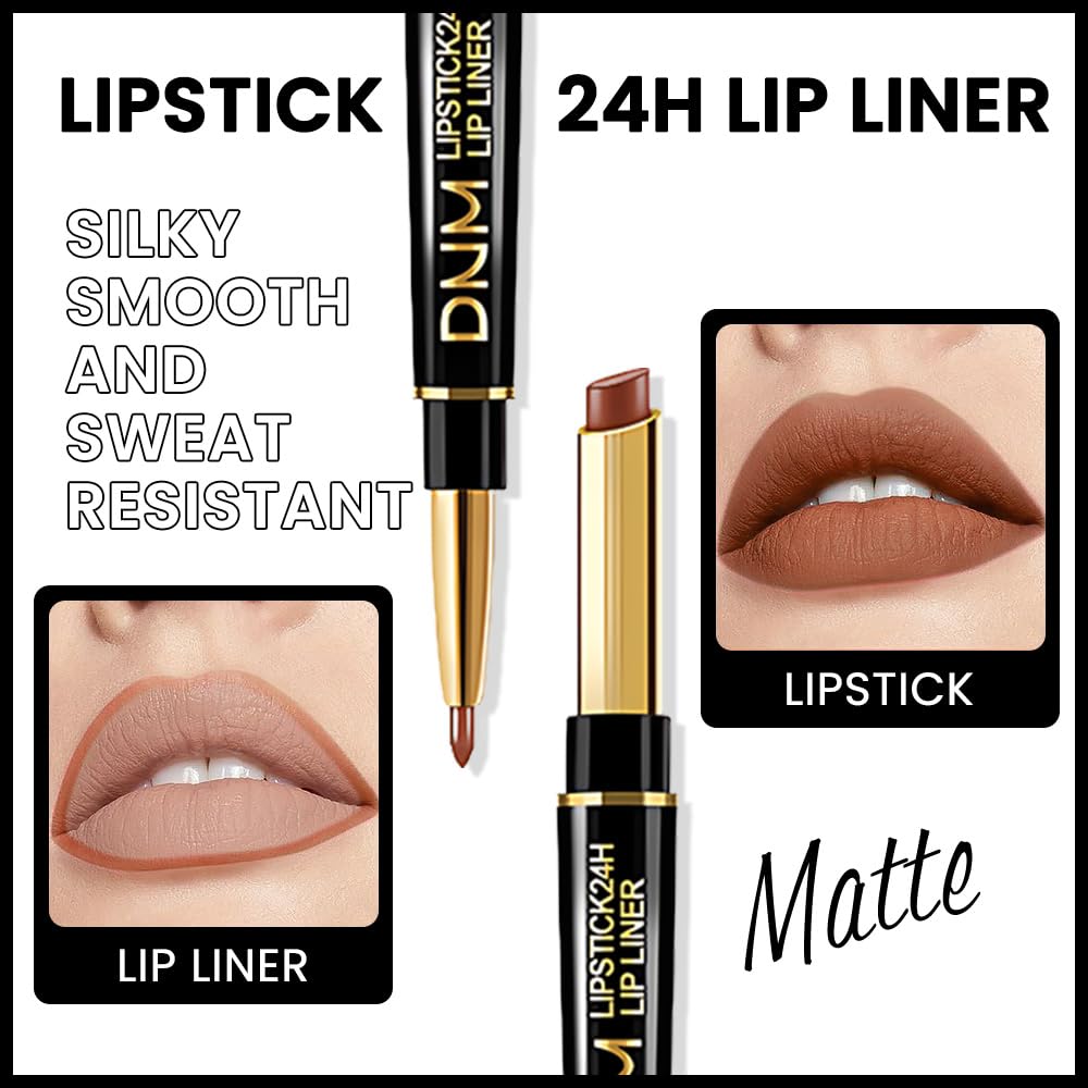 Kaely 2-in-1 Brown Matte Lip Liner & Lipstick Combo Set Kit for Women, Magic Neutral Lipstick 24 Hours Original Lips Liner Pencil Stain Gloss Plumper Makeup Long Lasting Waterproof 38