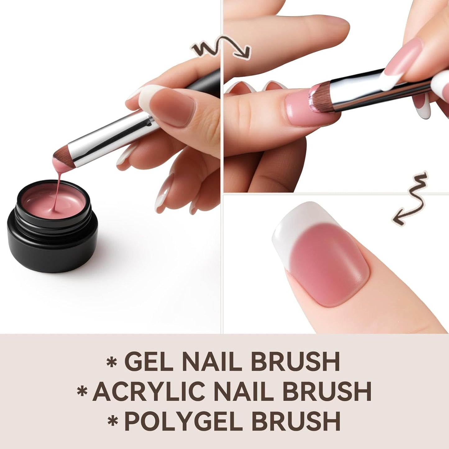 Acrylic Nail Brush for French Tips & Gel Polish Clean Up | Professional Dual-Use Brush with Wooden Handle for Acrylic/Polygel/Builder Gel | Nail Art Design Tool for Cleaning & Detailing (F18)