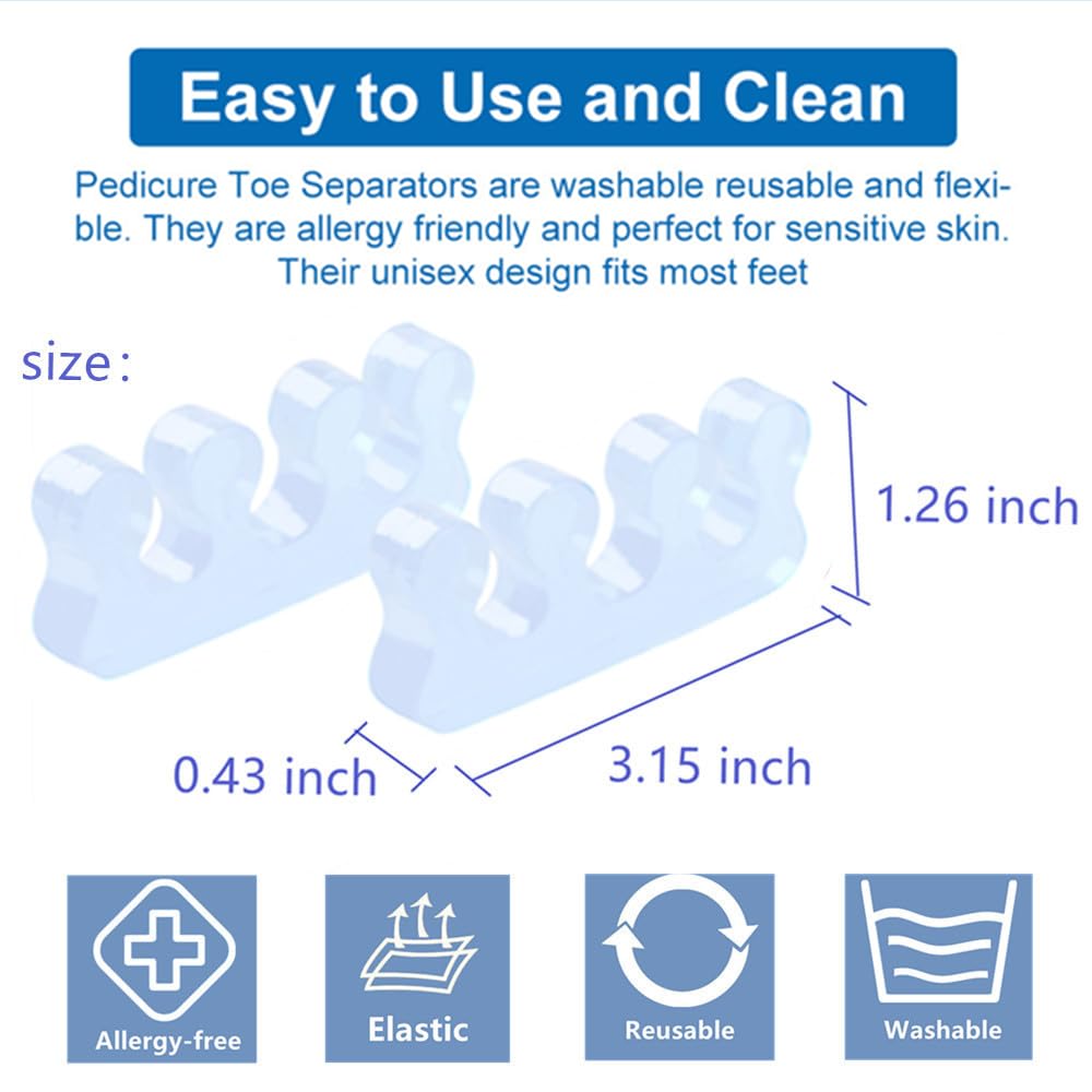 Toe Separators for Bunion & Nail Polish Application - Orthopedic Gel Material, Pedicure Toe Spacers for Toenail Separation, Washable & Reusable Soft Gel Pedicure Kit for Women
