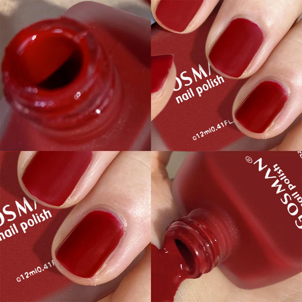 COSMOO 12ml Red Matte Nail Polish, Quick Dry Nail Lacquer for Nail Art Varnish, Mist Effect Matte Finish Velvet Nail Polish, 0.41 fl oz (Red, 0.41 fl oz)