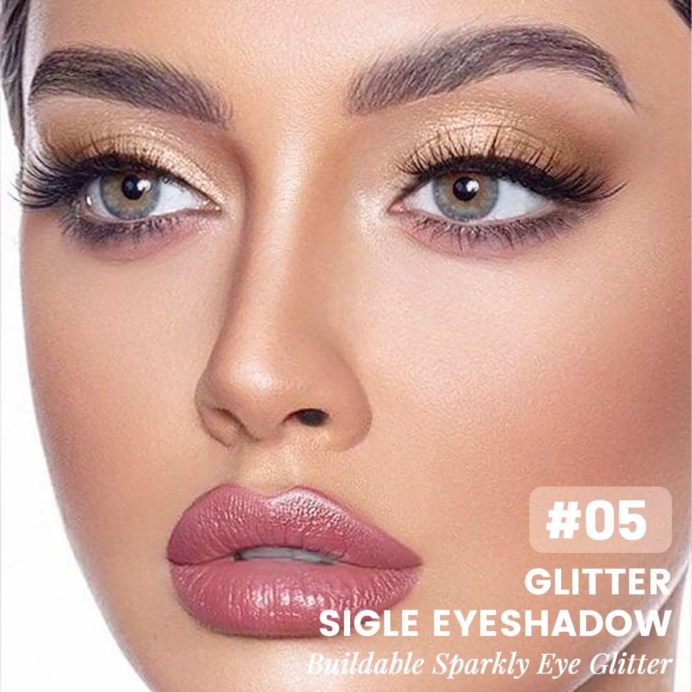 Gold Brown Champagne Shimmer Glitter Sparkling Monochrome Eyeshadow Palette,Metallic Single Eye Shadow for Older Women,Long Lasting Naturing-Looking Eye Makeup