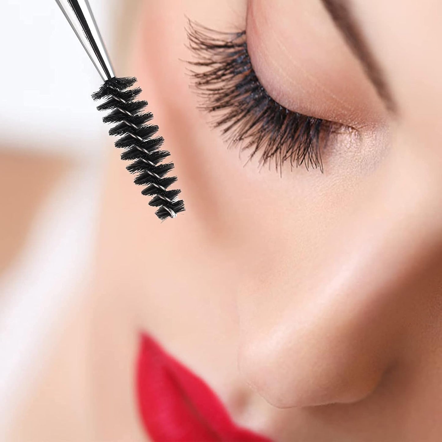 3 Pieces Spoolies for Eyelash Extensions with Cap Mascara Lash Wands Pink Brow Brushes Spooly for Eyelashes