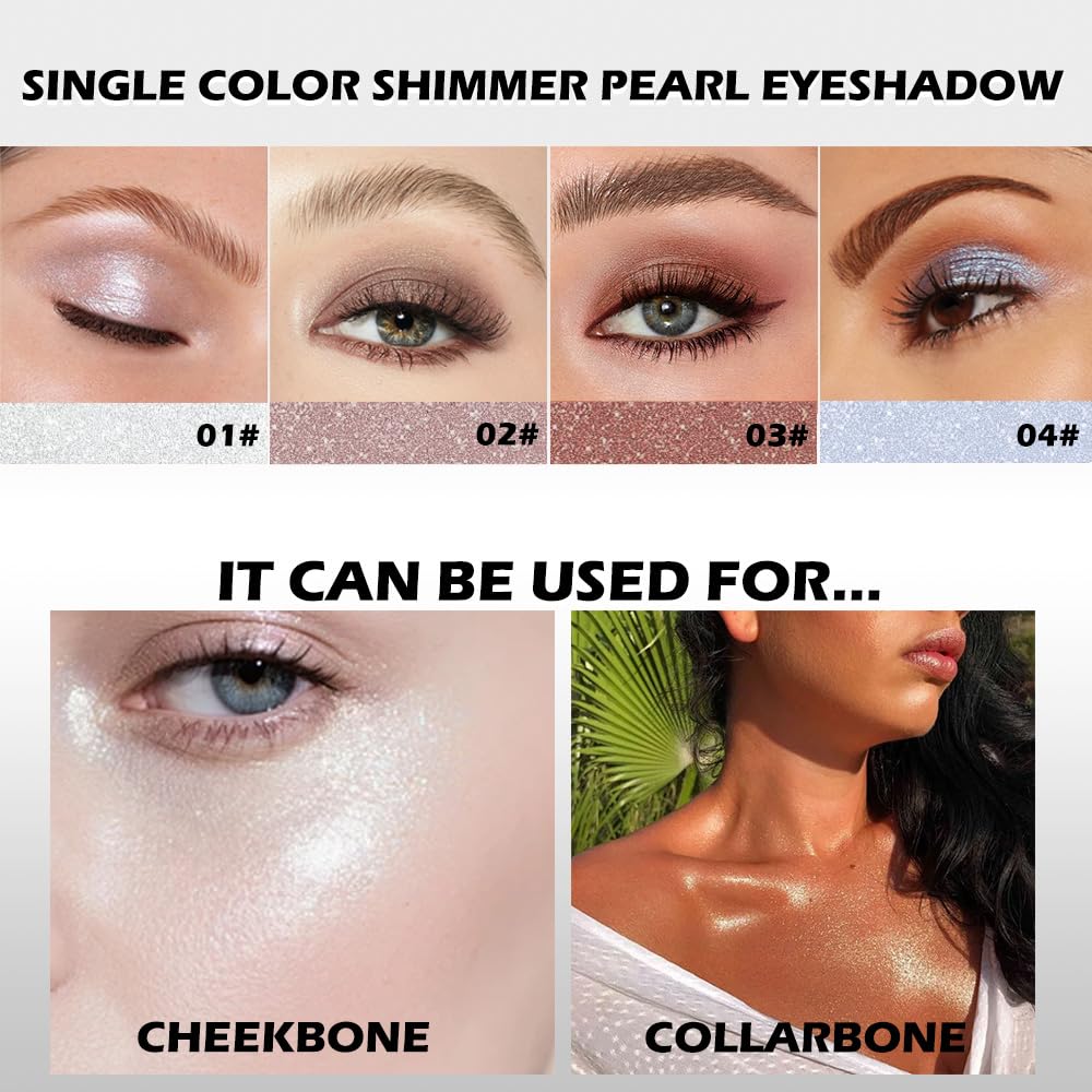 Pearl White Shimmer Single Eye Shadow Palette Makeup with Mirror,eutral Powder Monochrome Eyeshadow for Older Women,Waterproof Long Lasting Naturing-Looking sombras para ojos