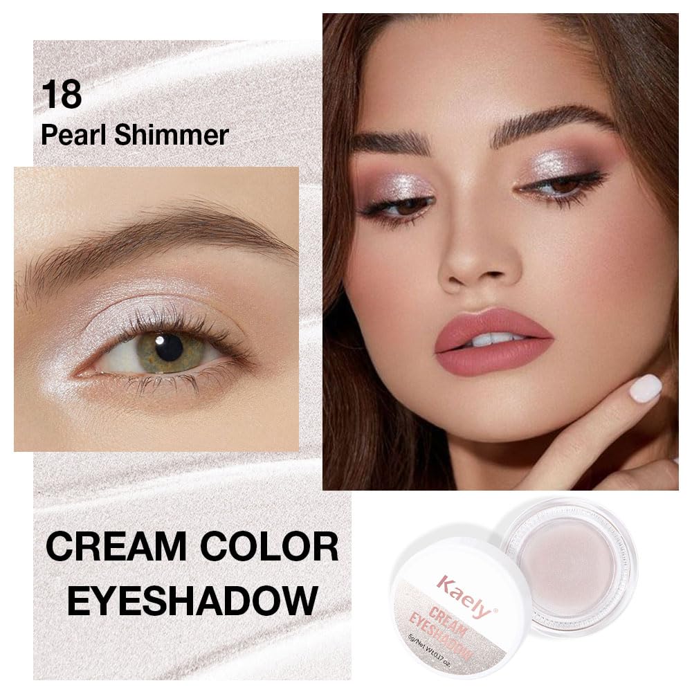 Kaely Single Cream Eyeshadow Pot, Pearl Beige Shimmer Eye Shadow for Older Women High Pigmented Waterproof, Natural Eyeshadow Palette Makeup Brightener, sombras en crema para ojos, Blendable, 18