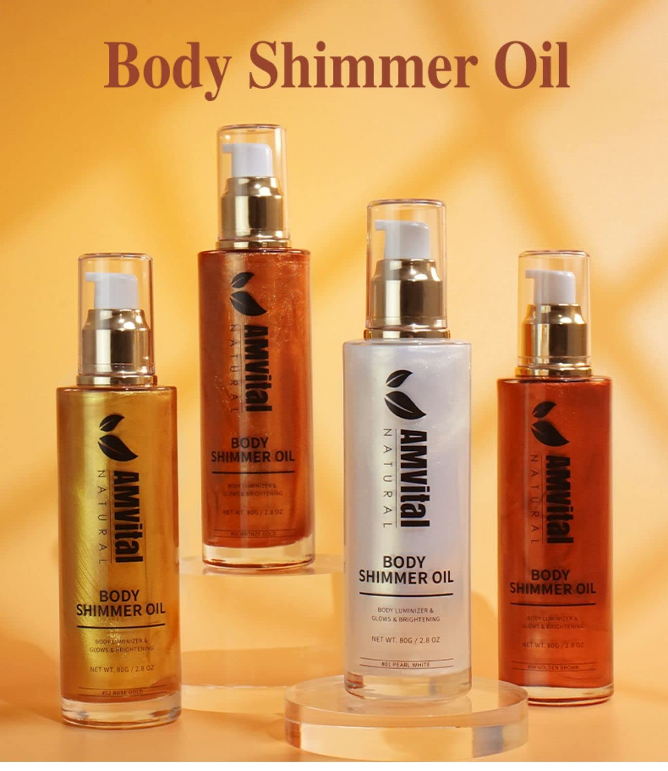 Shimmer Body Oil Golden Brown, Illuminator Highlighter for Face & Body Makeup Shine, Non-Sticky Body Moisturizing For All Skin Types, Fast Absorbing & lightweight Body Oil For Women