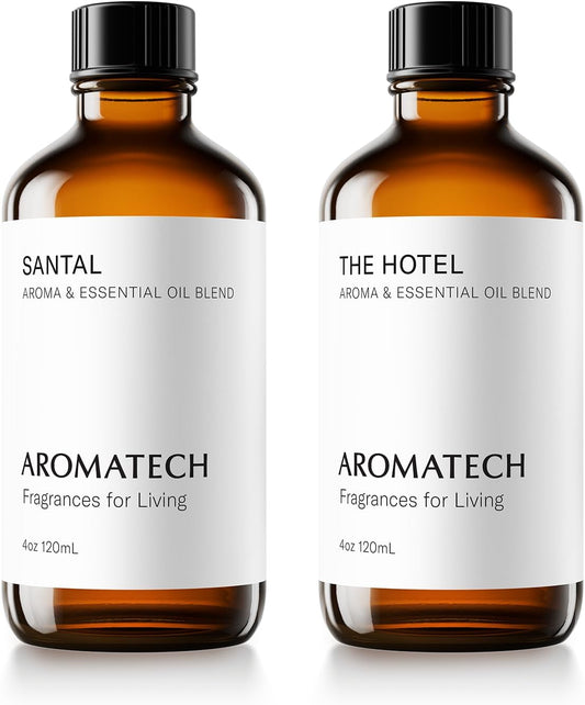 AromaTech Santal & The Hotel Set | Gift Set of Aroma Diffuser Essential Oils Blend of Santal Cardamom, Papyrus, Musk | The Hotel Peach, Red Rose, Pine - 120 Milliliter
