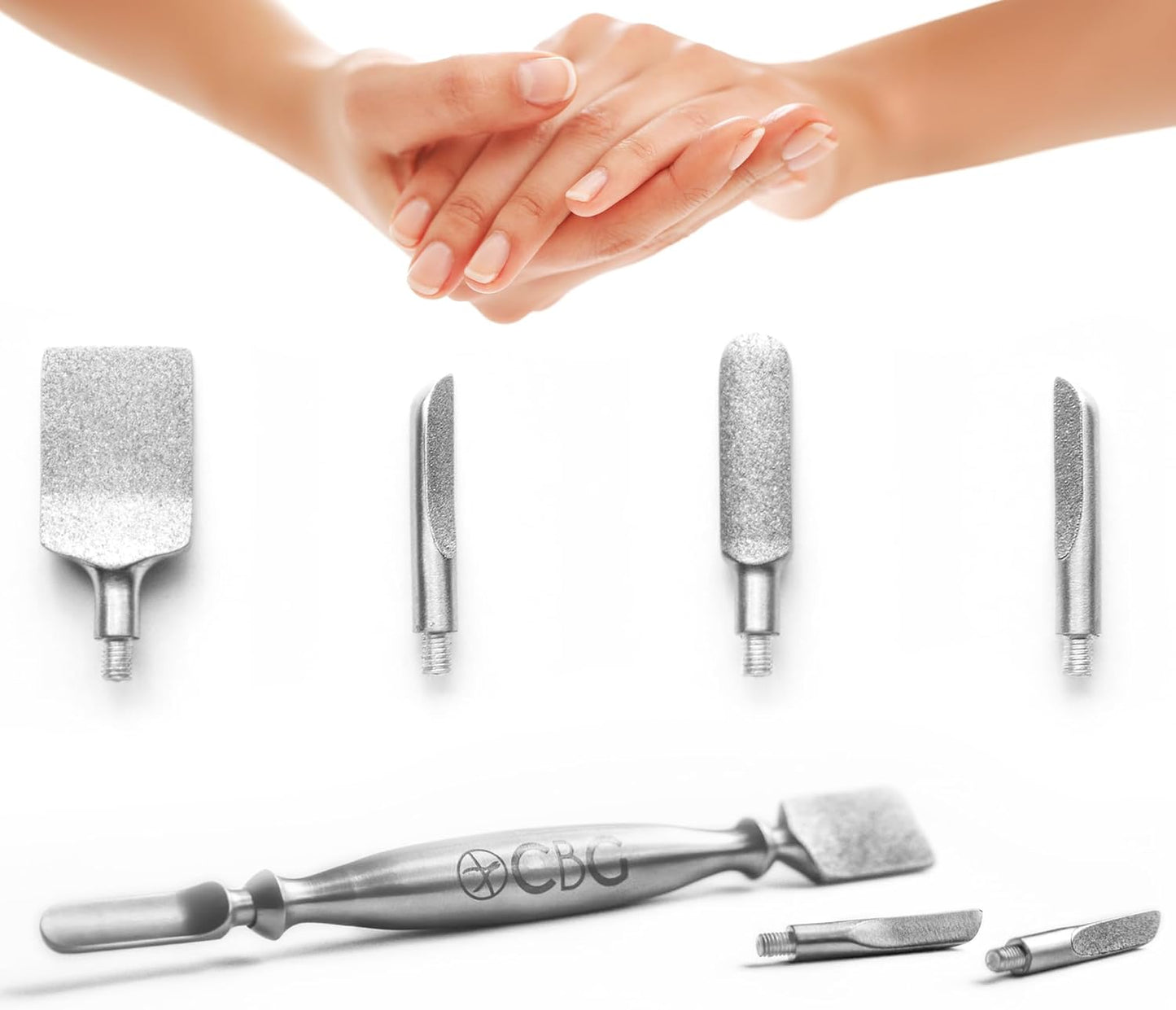 Nail Care & Cuticle Remover Tool with Interchangeable Attachments, At Home or Travel Ready, Gentle Cuticle & Hangnail Grooming for Finger Nails & Toe Nails