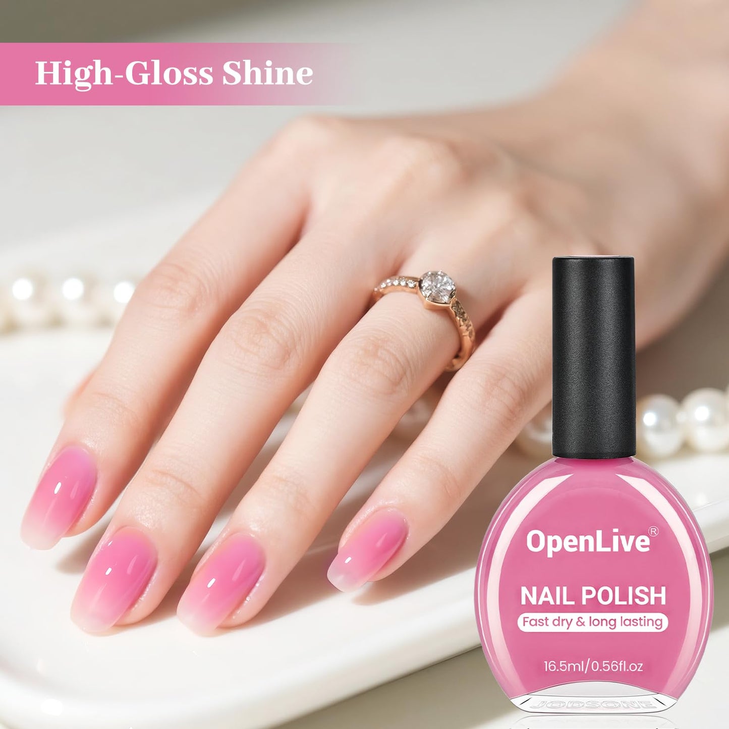 16.5ml Jelly Sheer Pink Nail Polish Large Volume Quick Dry Hot Pink Nail Polish, Long Lasting Shine, Fingernail Toenail Nail Art DIY Home Travel Nail Art Gift