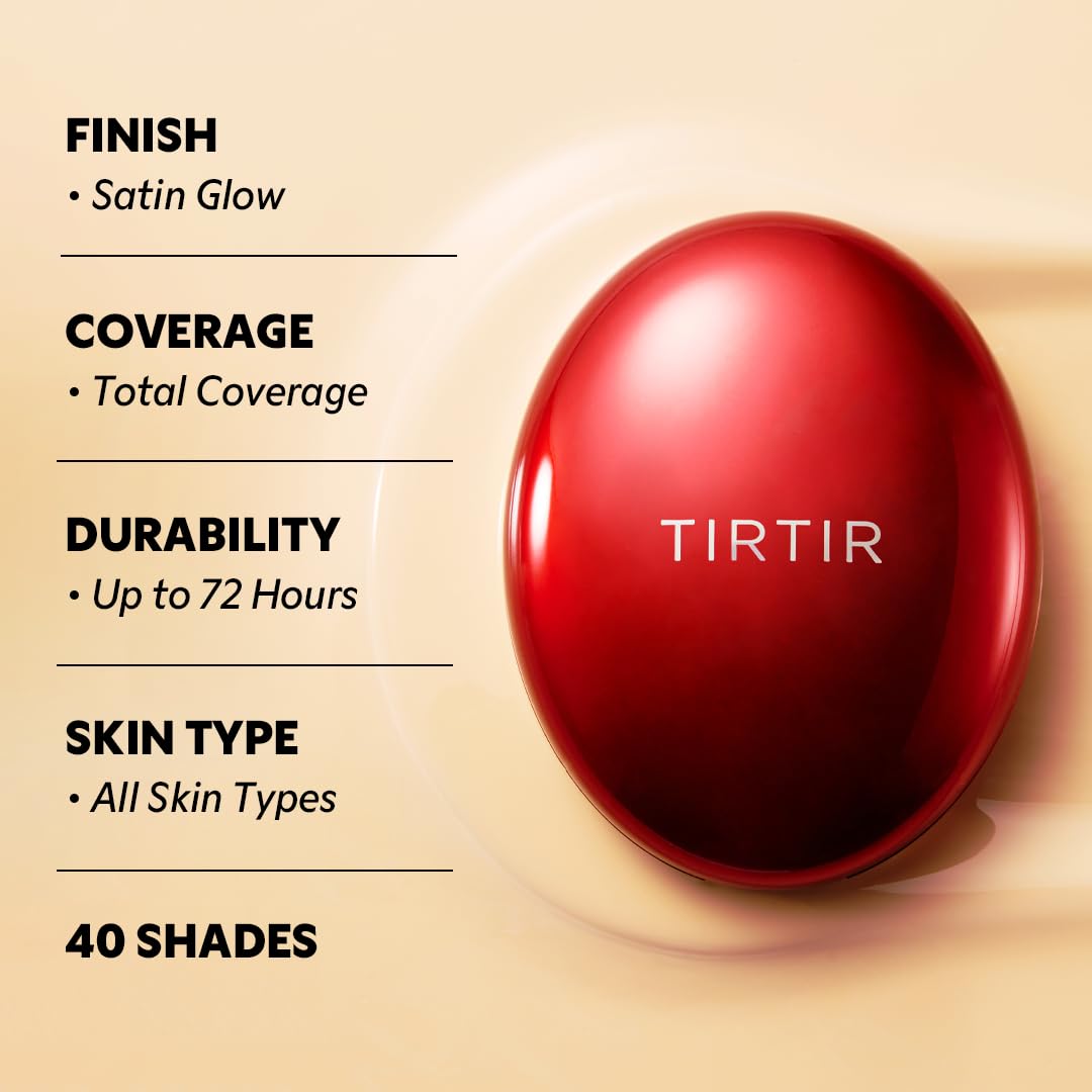 TIRTIR Mask Fit Red Cushion Foundation | Full coverage, Weightless, Skin fit, Satin Glow Finish, Korean Makeup BB Foundation, beauty, Tattoo cover up, Buildable (#29C Taupe Beige, 0.63 Fl Oz)
