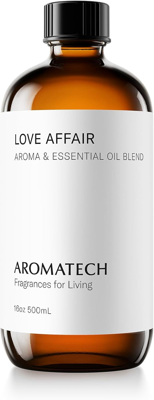 AromaTech Love Affair Aroma Essential Oil Blend: Luxury Hotel Inspired Aromatherapy with Jasmine, Saffron, Cedar & Amber for Ultrasonic Diffusers & Nebulizers - 16 fl oz, 500 mL
