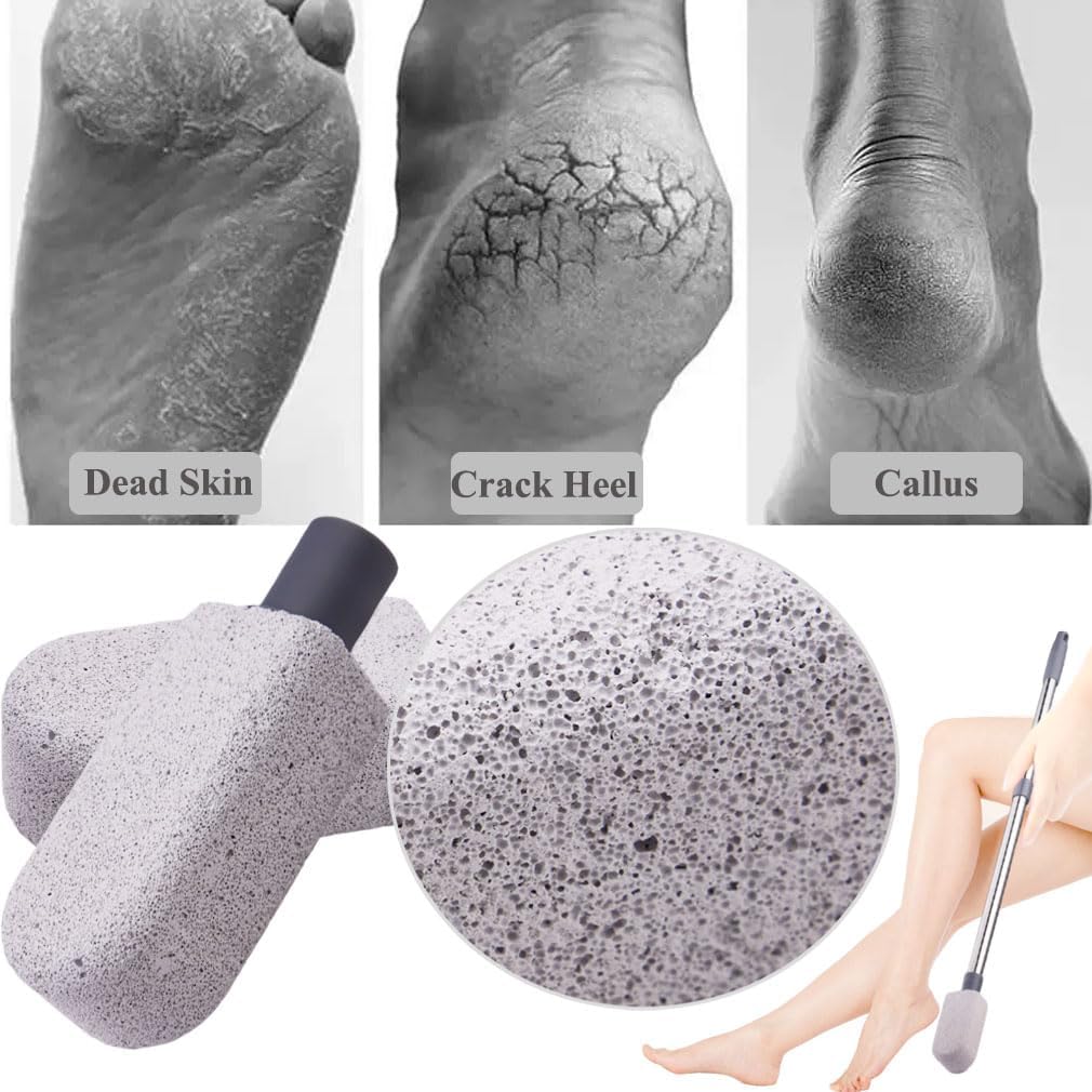 Pumice Stone for Feet, Foot Dead Skin Scrubber with 30" Long Handle Set, Feet File Callus Remover for Exfoliation, Foot Scrub Shower Pedicure Tools Foot Care Stone