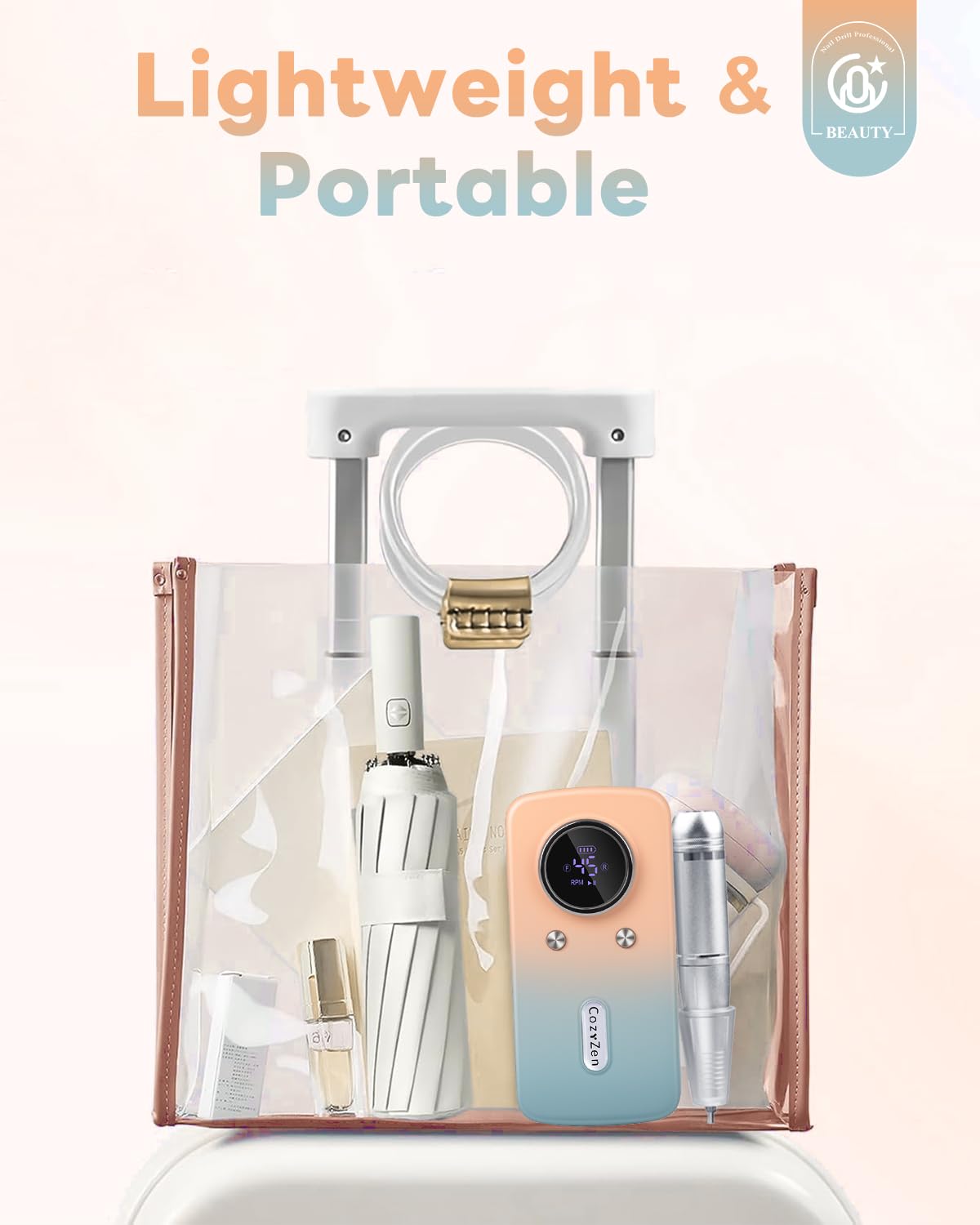 CozyZen Cordless Nail Drill Professional: 45000 RPM Rechargeable Electric Nail File Kit, Portable & Low Noise for Acrylic, Gel Nails, Manicure & Pedicure - Salon & Home Use