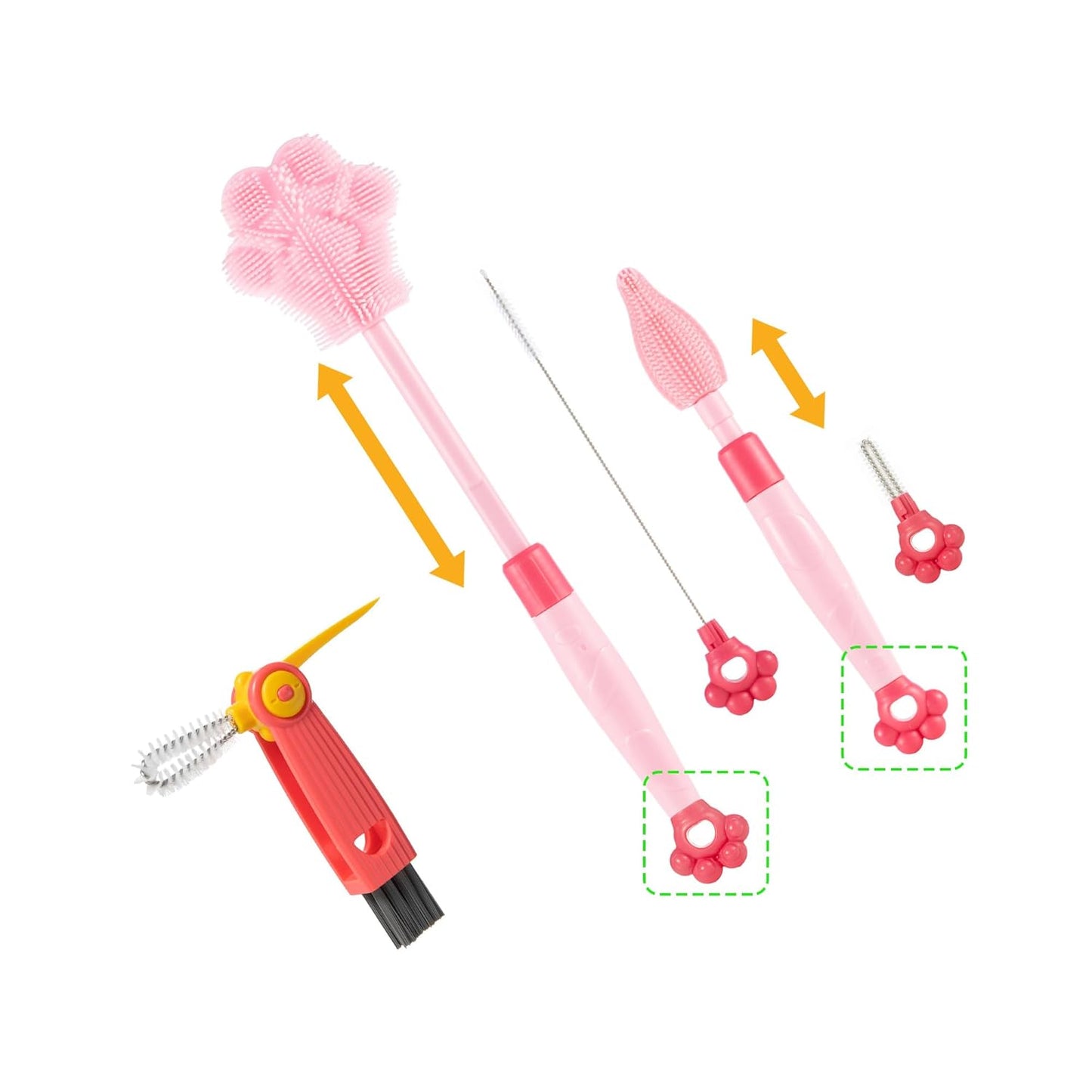 Adjustable Handle Length 10.5-13.8in Water Cup Cleaner Bottle Brush, Silicone Baby Bottle Brush, Pot Brush Cleaner, Pink