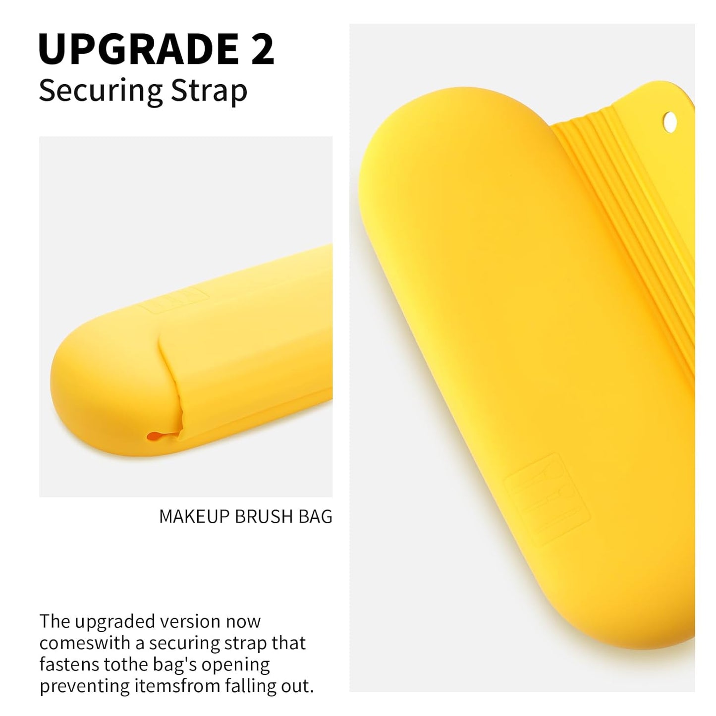 Silicone Makeup Brush Holder Travel Cosmetic Bag：Soft Portable Cosmetic Face Brushes Holder with Upgrade Anti-Fall Out Magnetic Closure, Large Travel Makeup Brush Case - Yellow