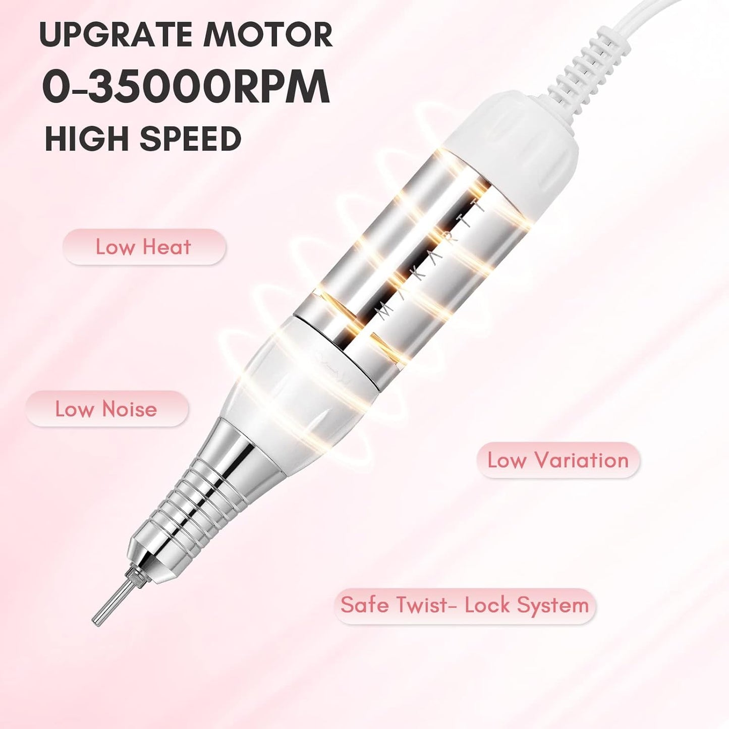 Makartt Nail Drill - Professional 35000RPM Electric Nail File Machine, Genesie Nail Efile with LCD Screen, Drill Bit Set for Acrylic Gel Nail Removing Shaping Polishing Nail Tech Salon Home DIY Use