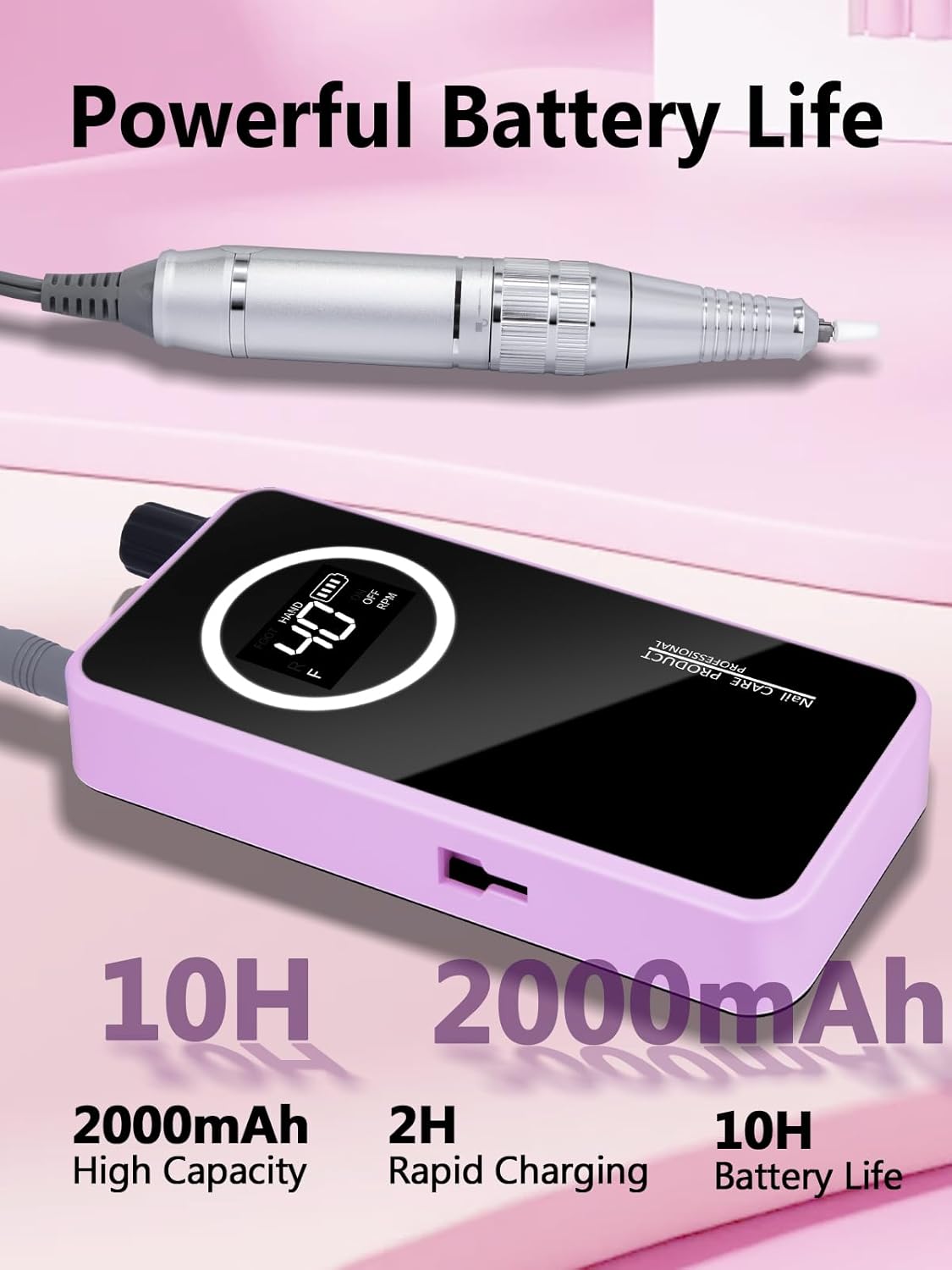 Nail Drill, Portable Electric Nail File 50000RPM, Rechargeable Nail Drill Professional with Bits for Acrylic Gel Nails, E-File Machine Manicure Polishing for Salon Home, Purple