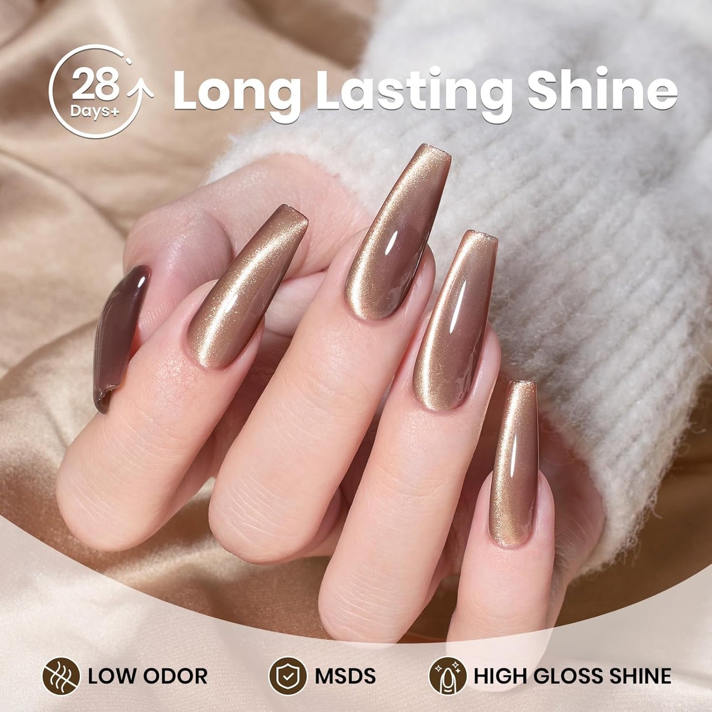 Beetles Brown Cat Eye Gel Nail Polish - Velvet Cinnamon Cat Eye Gel Polish, 15ML Fall Brown Mocha Mousse Magnetic Glitter Gel Polish with Magnet Soak Off UV French Nail Art Manicure Gift for Women