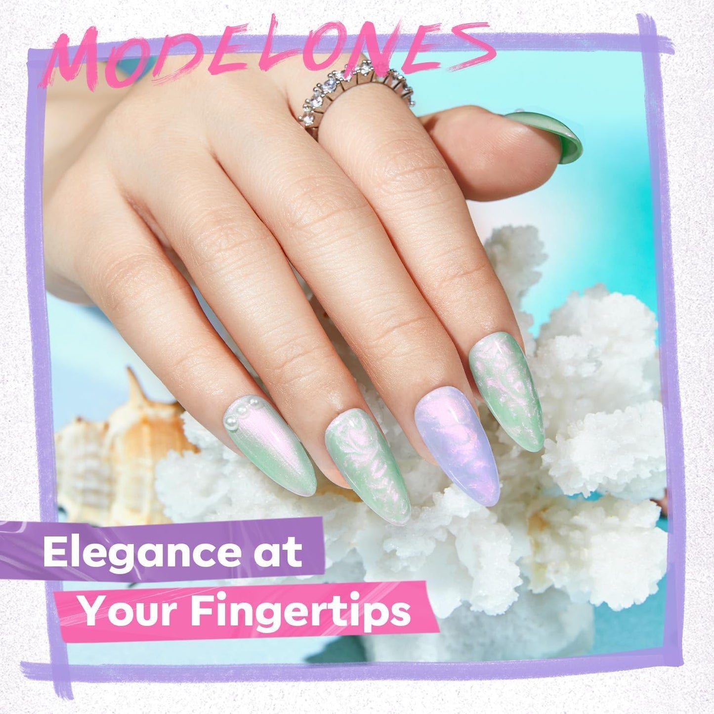 modelones Nail Polish Set, 6 Colors Chrome Pearl Shimmer Pink Purple White Aurora Iridescent Green Quick Dry Nail Polish Kit Gifts for Women 2025 Salon DIY Manicure Kit