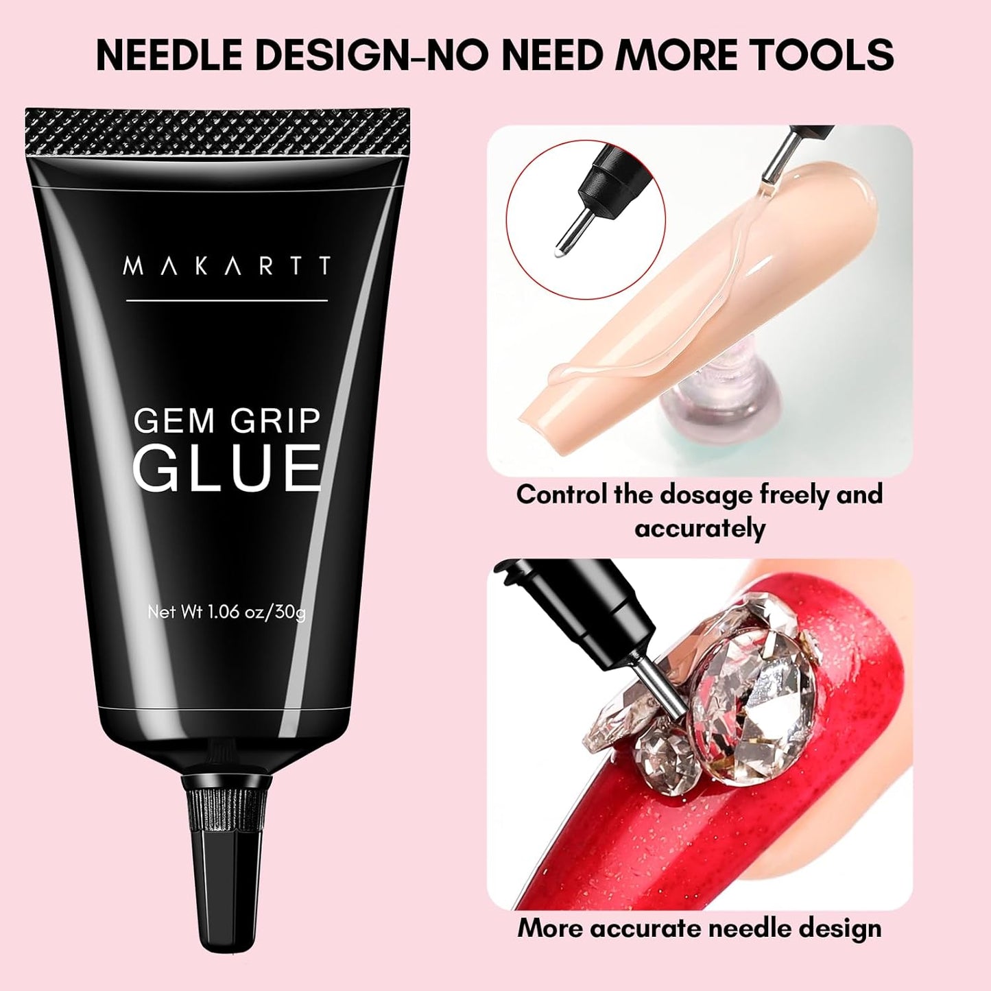 Makartt No Wipe Rhinestone Glue for Nails, 30G Super Strong Nail Charm Glue Bling Gel for 3D Decorations Nail Art Gems Jewelry Diamond for Nail Techs Supplies Beginners, Nail Lamp Required