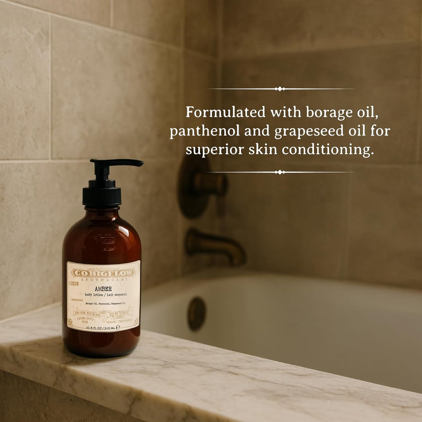 C.O. Bigelow Iconic Collection Amber Body Lotion, Scented Body Cream with Grapeseed Oil and Shea Butter, 10.5 fl oz