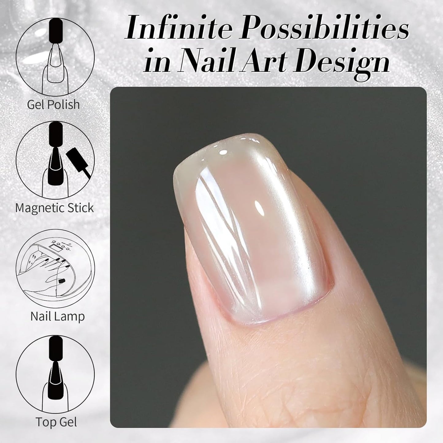 BORN PRETTY Silver Cat Magnetic Eye Gel Nail Polish Crystal Glass Cat Magnetic Shimmer Gel Polish Glass Magnetic Gel Gift 15ML