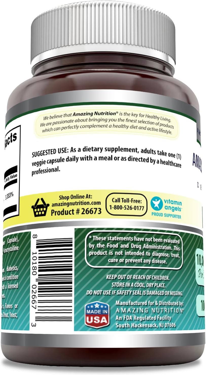 Amazing Formulas Biotin 10000 mcg Veggie Capsules | Vitamin B7 Supplement | Non-GMO | Gluten Free | Made in USA (1 Pack | 100 Count)