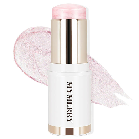 Clear Dewy Marble Highlighter Stick 15g/0.53fl.Oz, Highlighters Makeup Stick for Face and Body, Micro Pearls & Shimmer Glow, Buildable Color for All Day, Vegan & Cruelty-Free, Pink Silver