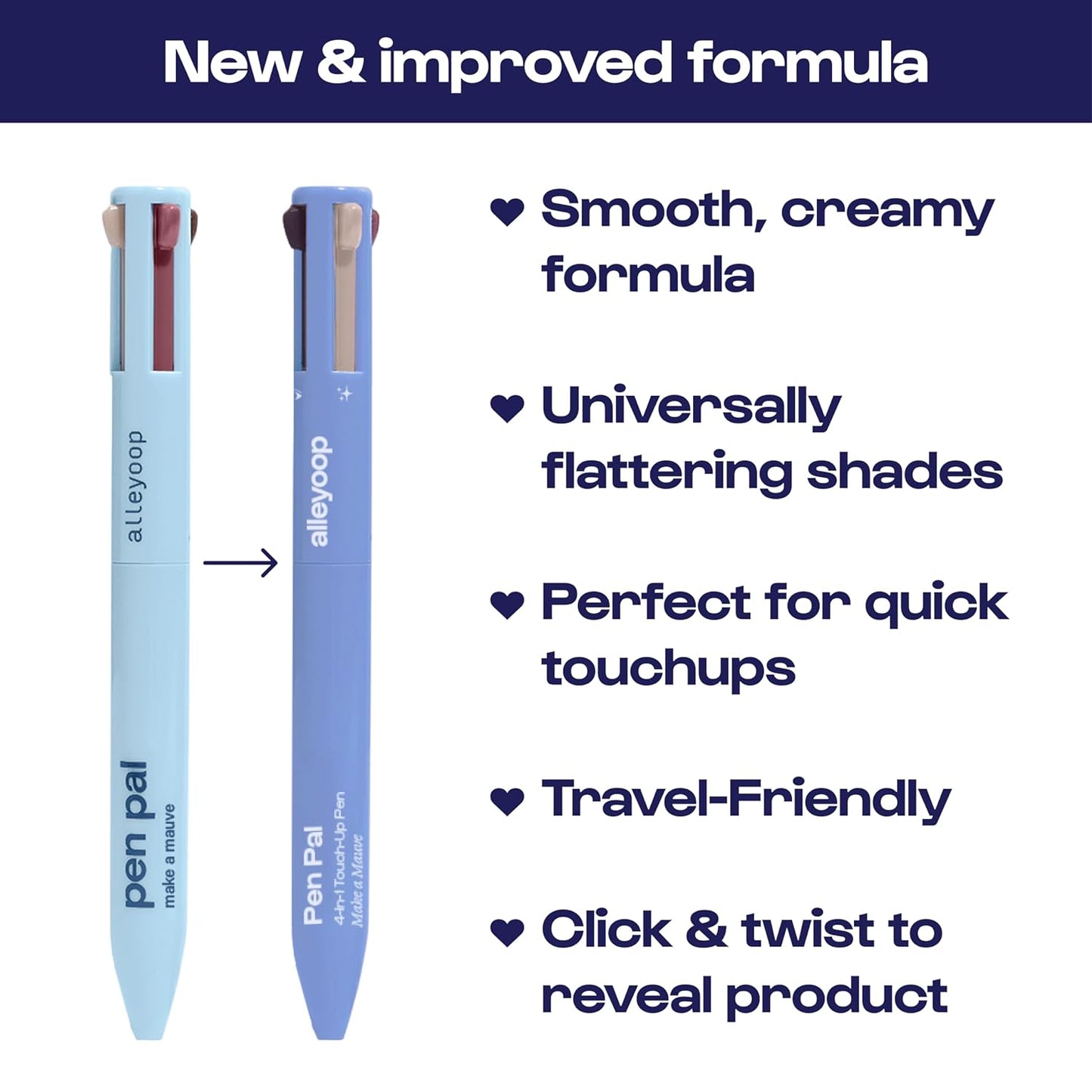 Alleyoop Pen Pal Touch-Up 4-in-1 Makeup Pen, Make A Mauve (Light - Medium) - Travel Make Up Set with Eyeliner, Brow Pencil, Highlighter & Lip Liner - High-Pigment Formula, Easy & Smooth Application