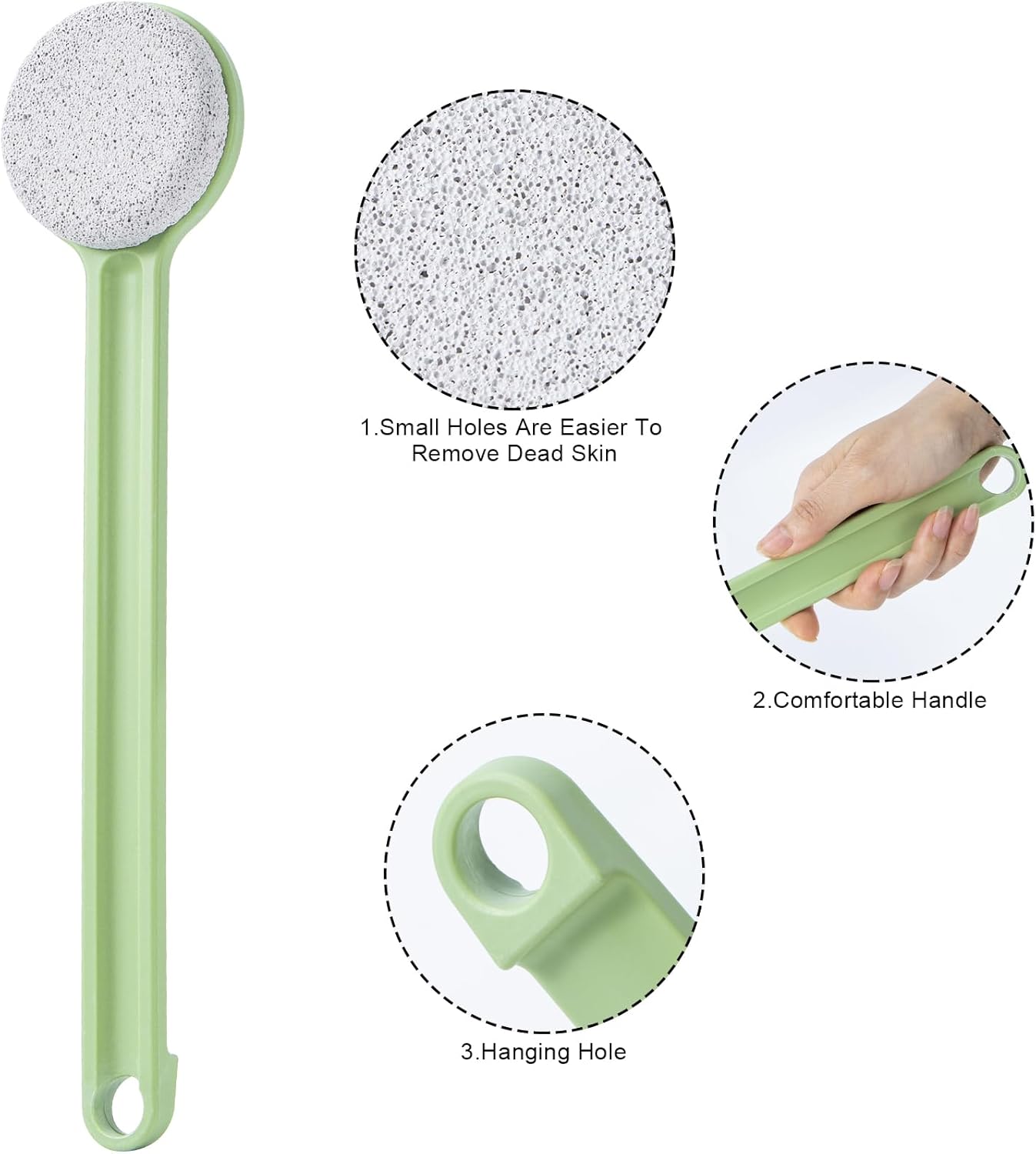 Pumice Stone for Feet with Long Handle 14", Hard Skin Callus Remover, Scrubber and Exfoliator for Dead Dry Skin, Softer & Smoother Feet, Pedicure Tool (Straight) Green