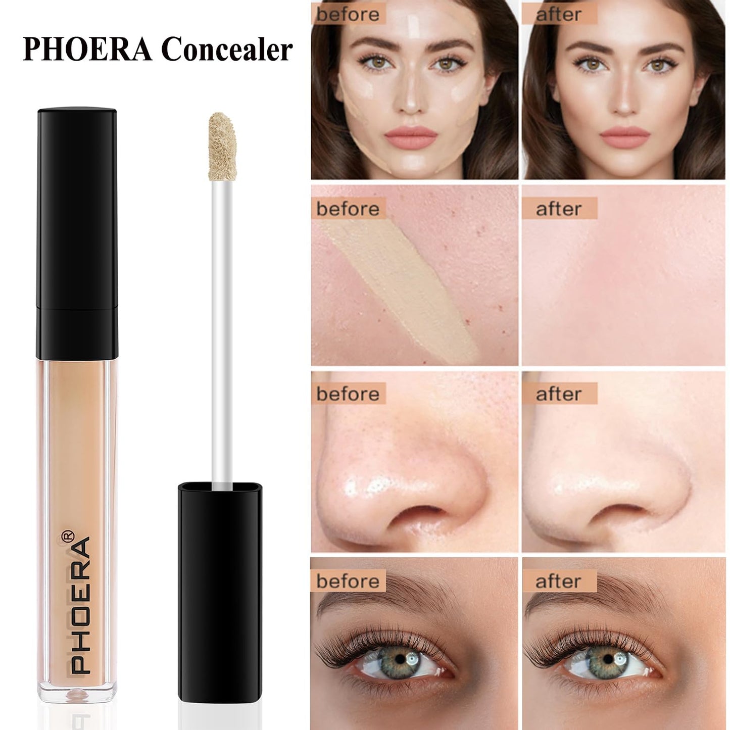 PHOERA Foundation Full Coverage,PHOERA Concealer Lightweight Full Coverage,PHOERA Makeup Long Lasting Wrinkles Matte Natural Finish for a Flawless Complexion(103 Warm peach+103#BEIGE)