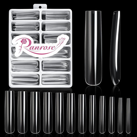 Ranrose Extra Long Nail Tips,240PCS XXXL Square Acrylic Tips Full Cover Clear Straight Tapered