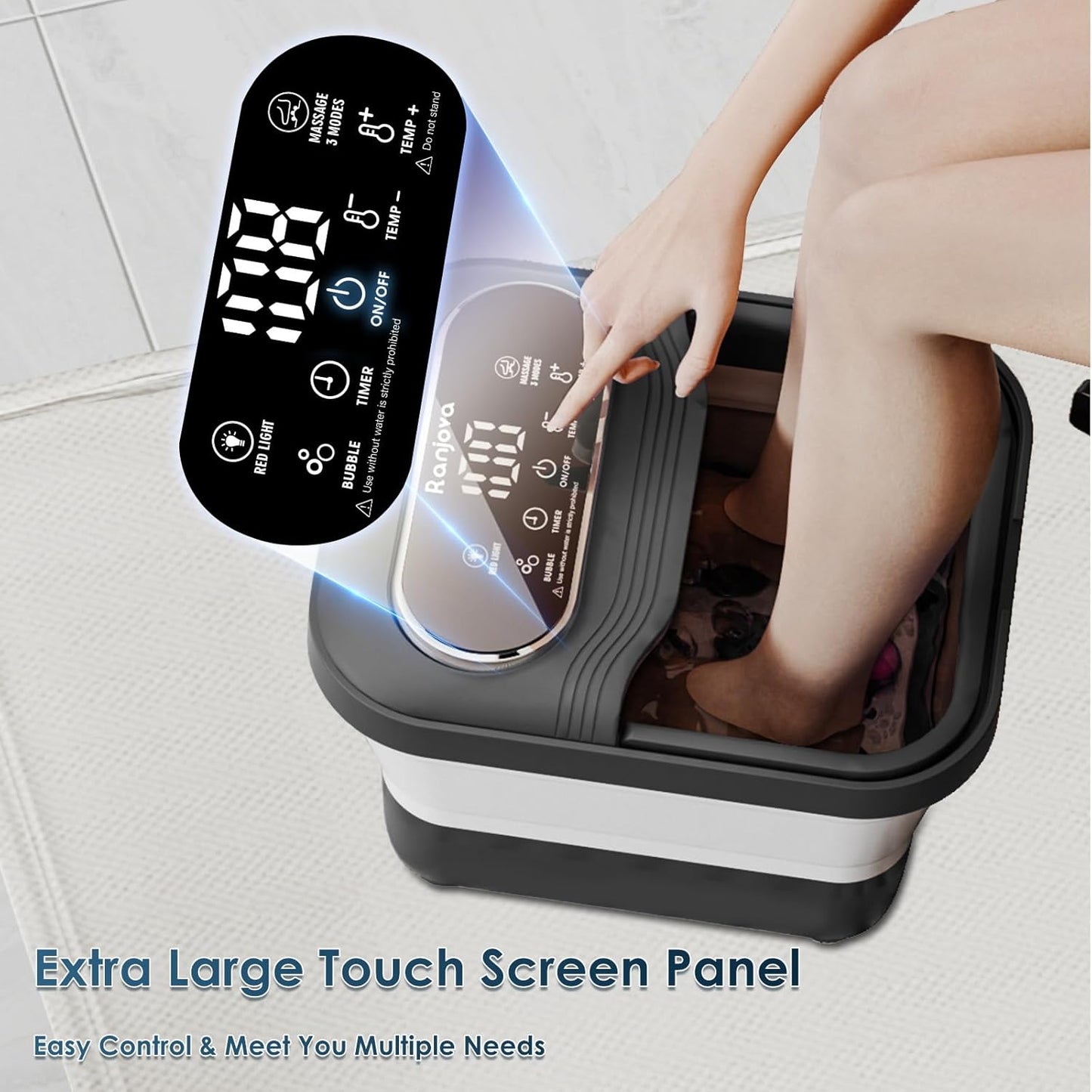 Collapsible Foot Spa Electric Rotary Massage, Foot Bath with Heat, Bubble,Temp Control, and 24 Motorized Shiatsu Massage Balls, Pedicure Foot Spa Tub for Stress Relief (Black)