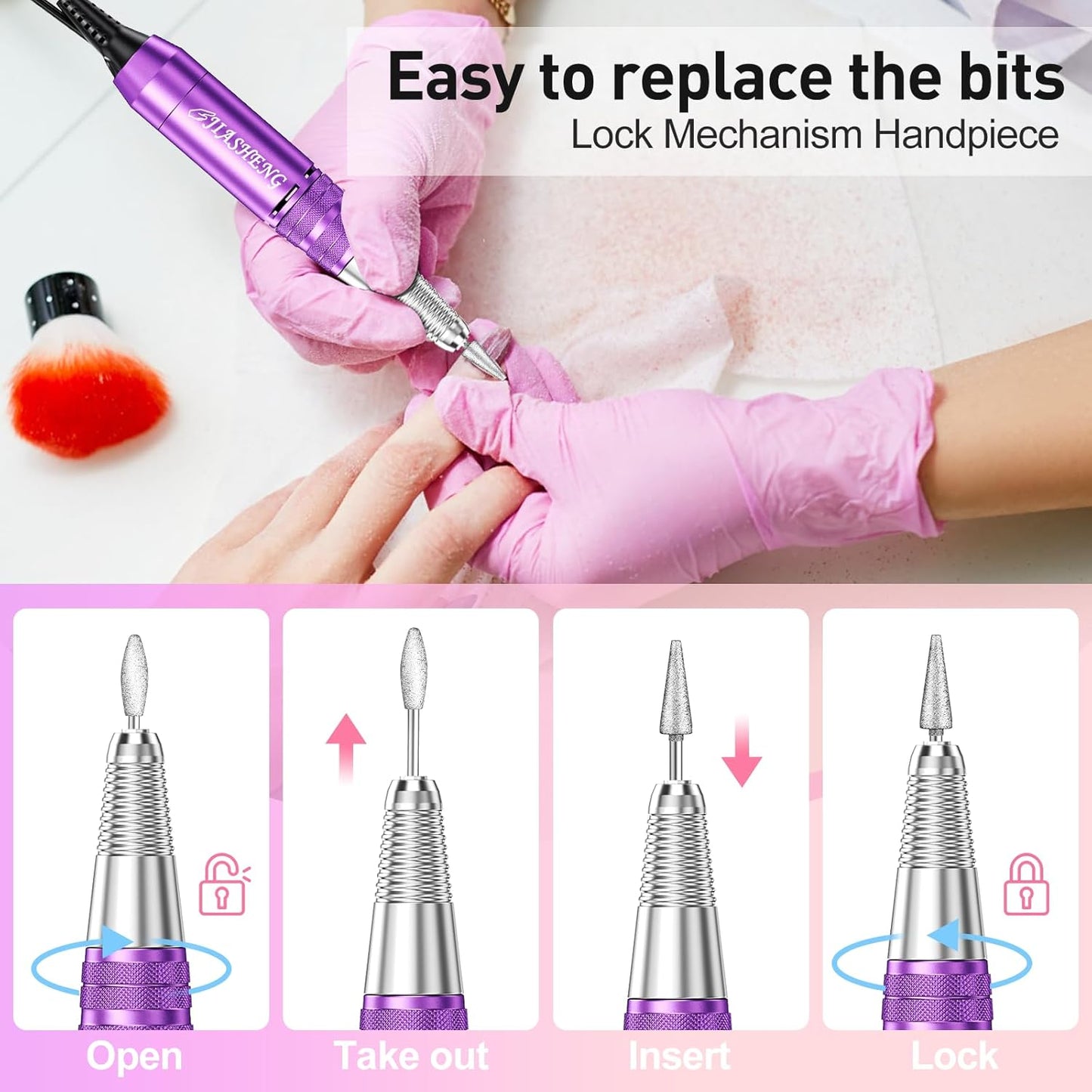 JIASHENG Professional Nail Drill, 30000rpm Electric Nail Drill Machine, Electric Nail File Drills for Acrylic Nails Kit Gel Nails Manicure Pedicure Tools, Purple