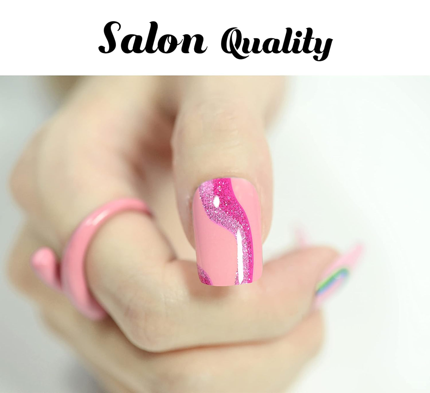 Nail Polish Strips, 32PCS Salon Quality Wraps, Long Lasting Gel Nail Stickers for Women Easy Apply& Remove (Bubble Gum Dark Pink)