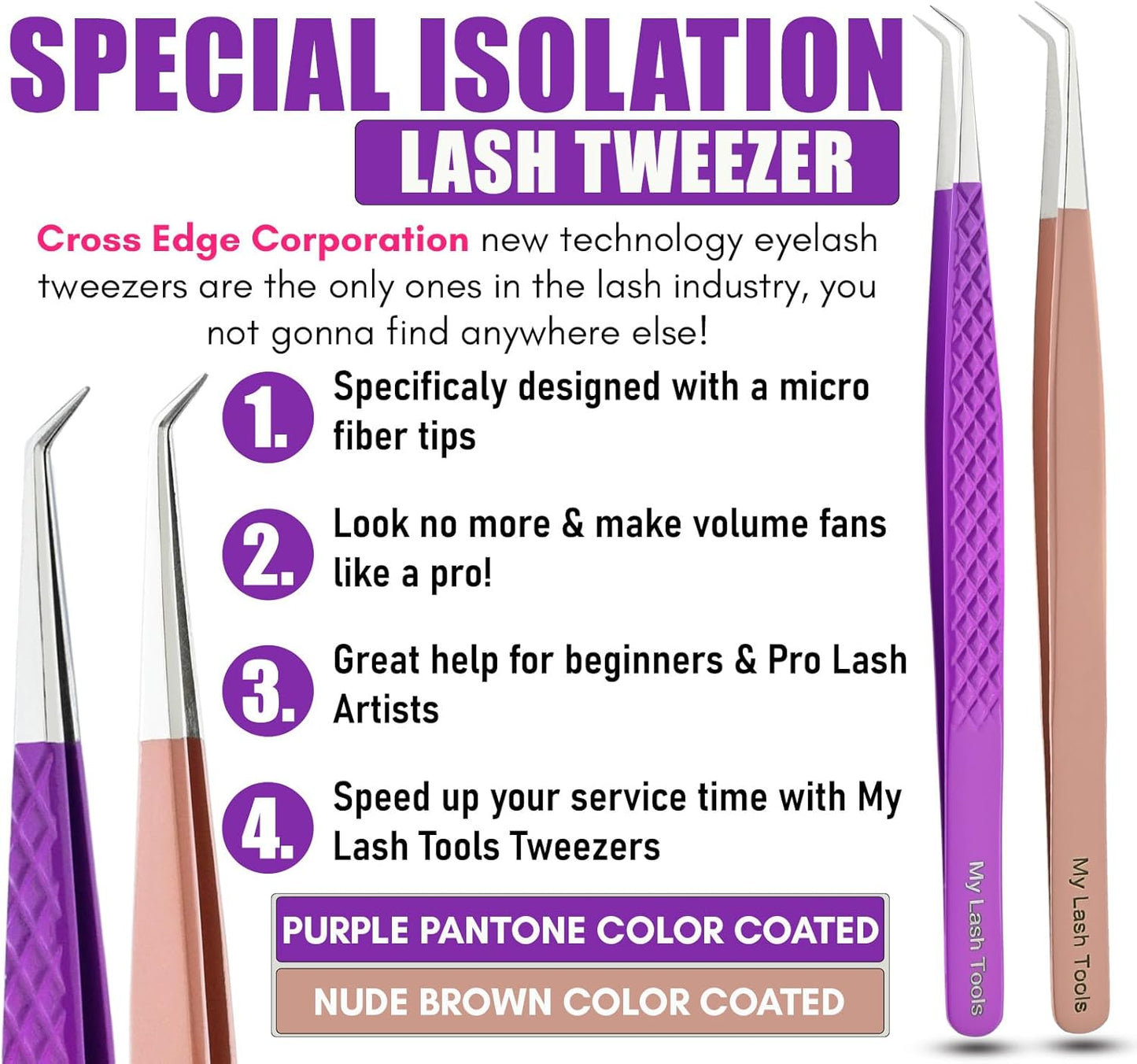 2pcs Curved Isolation Tweezers for Eyelash Extensions – 14cm Stainless Steel, Best for Individual Isolation & Classic Lashes