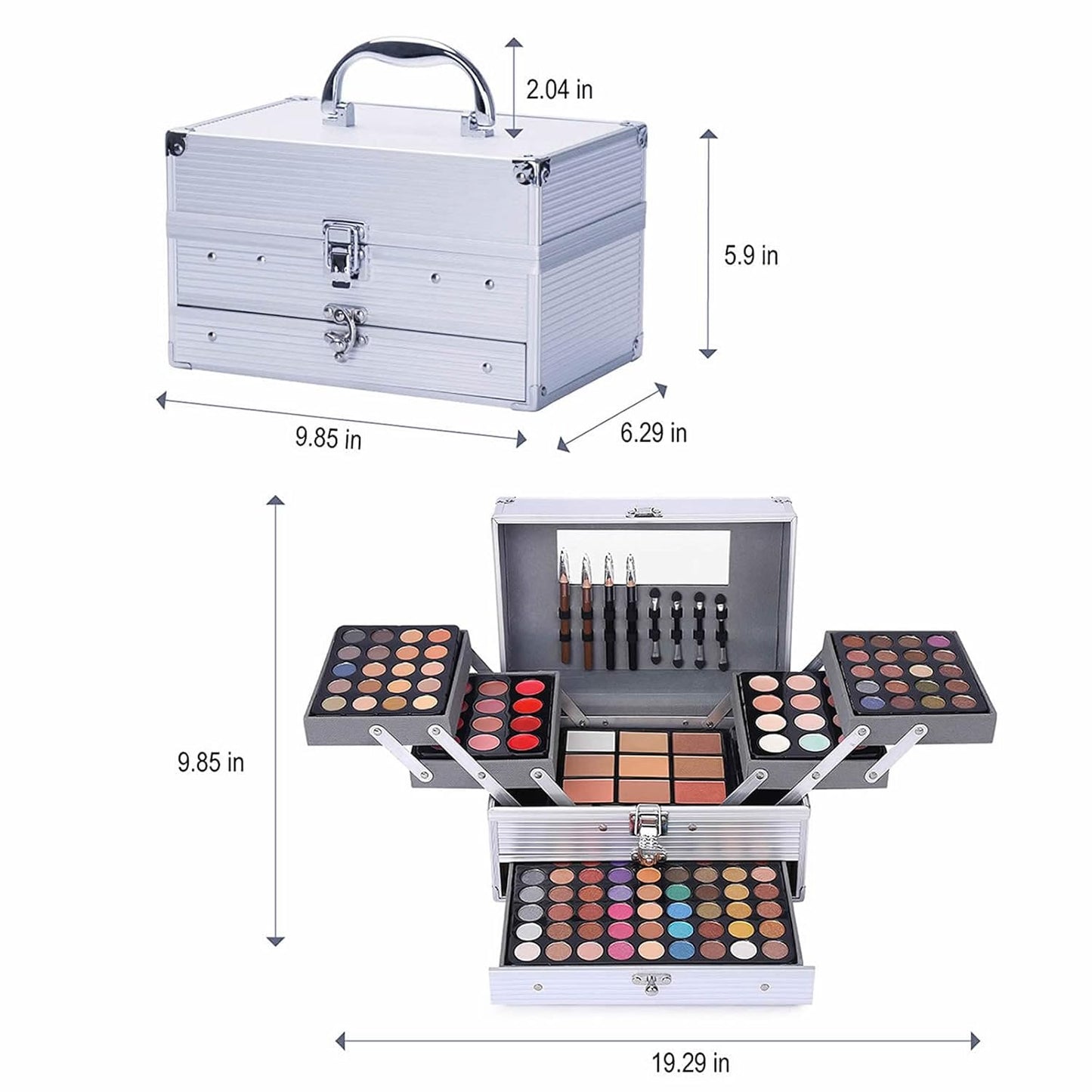 132 Color All In One Makeup Kit,Professional Makeup Case Set for Teen Girls, Multicolor Eyeshadow Palette(006N2-Silver)
