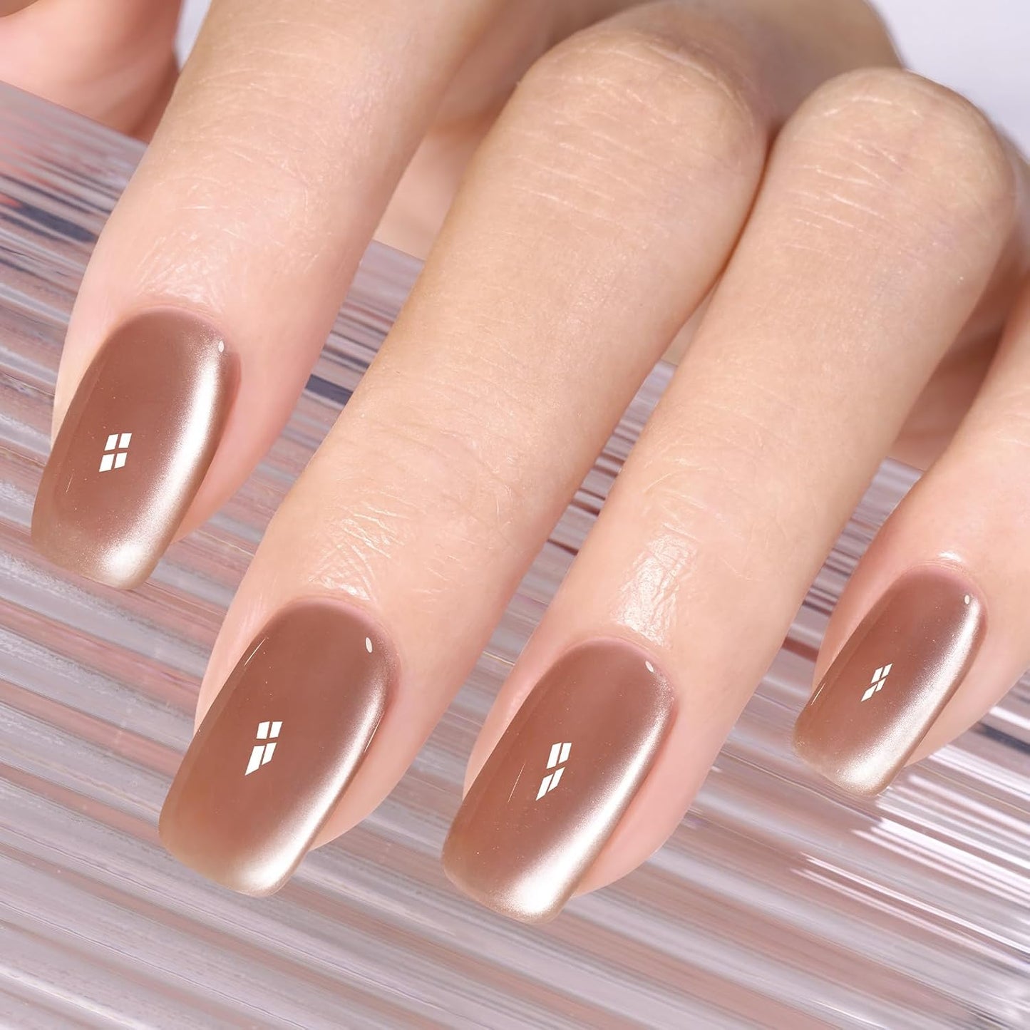 AILLSA Glass Cat Eye Gel Nail Polish, 15ml Nude Glitter Jelly Sheer Gel Polish, Translucent Magnetic Shimmer Sparkle Nail Art U V Salon 0.5 OZ GF34