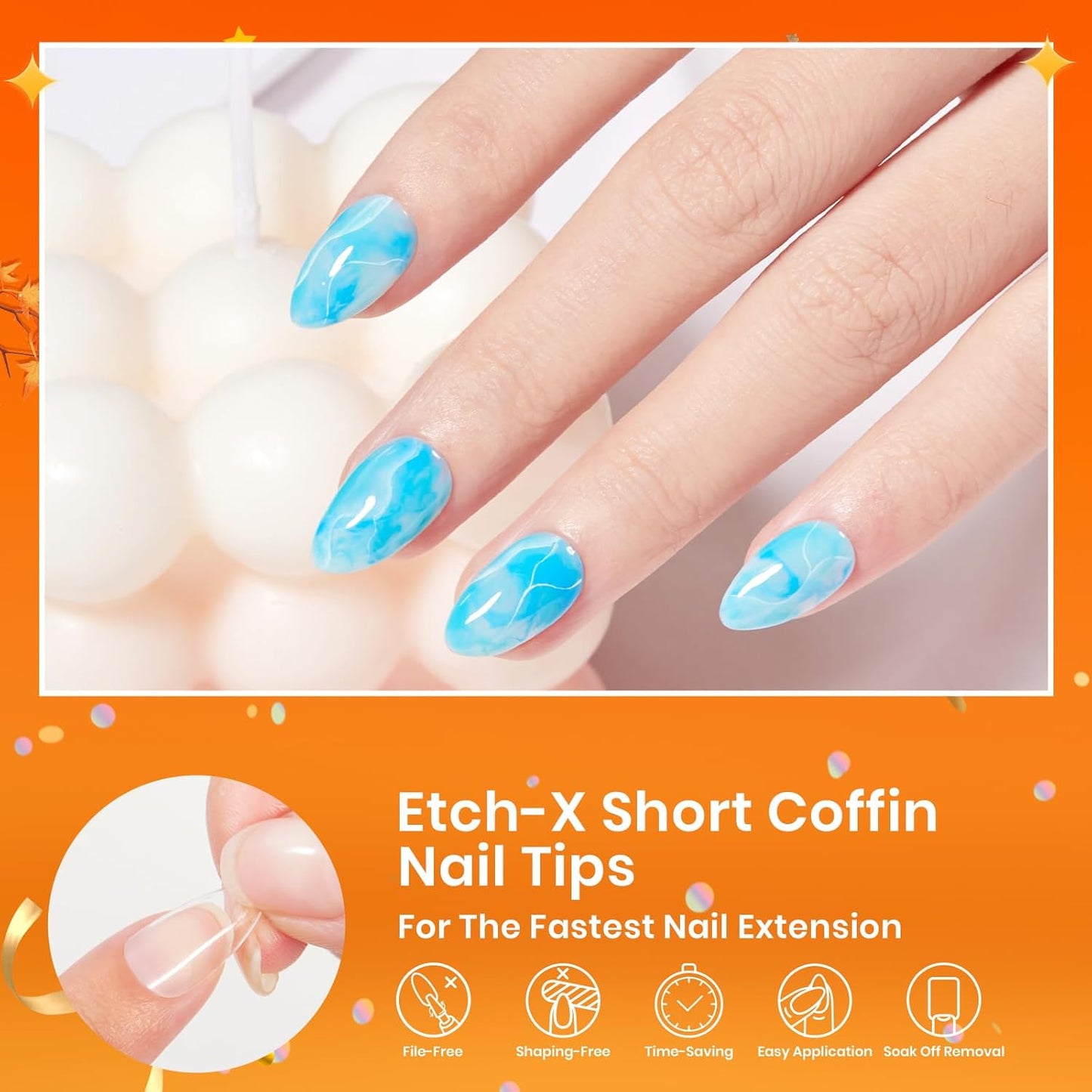 Beetles Gel Nail Tips 576Pcs Pre-shape Short Almond Etch-X Nail Tips,12 Sizes Soft Nail Tips Half Matte False Nails for Fall Nails Full Cover Press On Nail Nail Extensions Set for Women